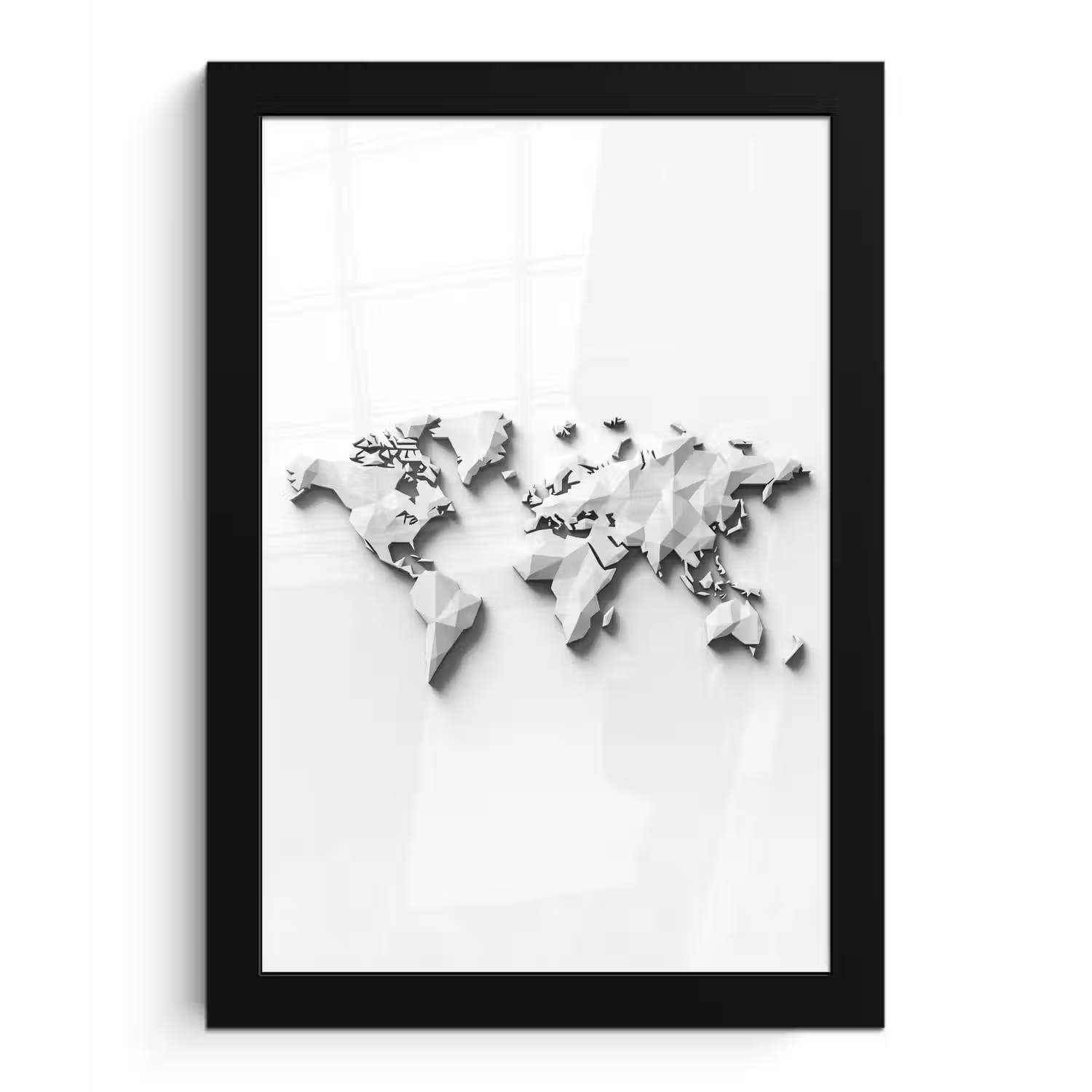 Wereldkaart - 3D - Wit fotolijst zwart zonder passe partout klein -3d