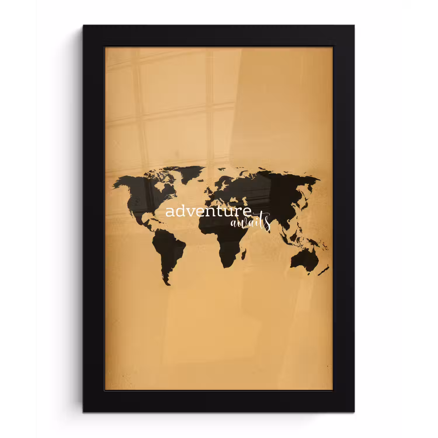 Wereldkaart - Adventure - Beige fotolijst zwart zonder passe partout klein -3d