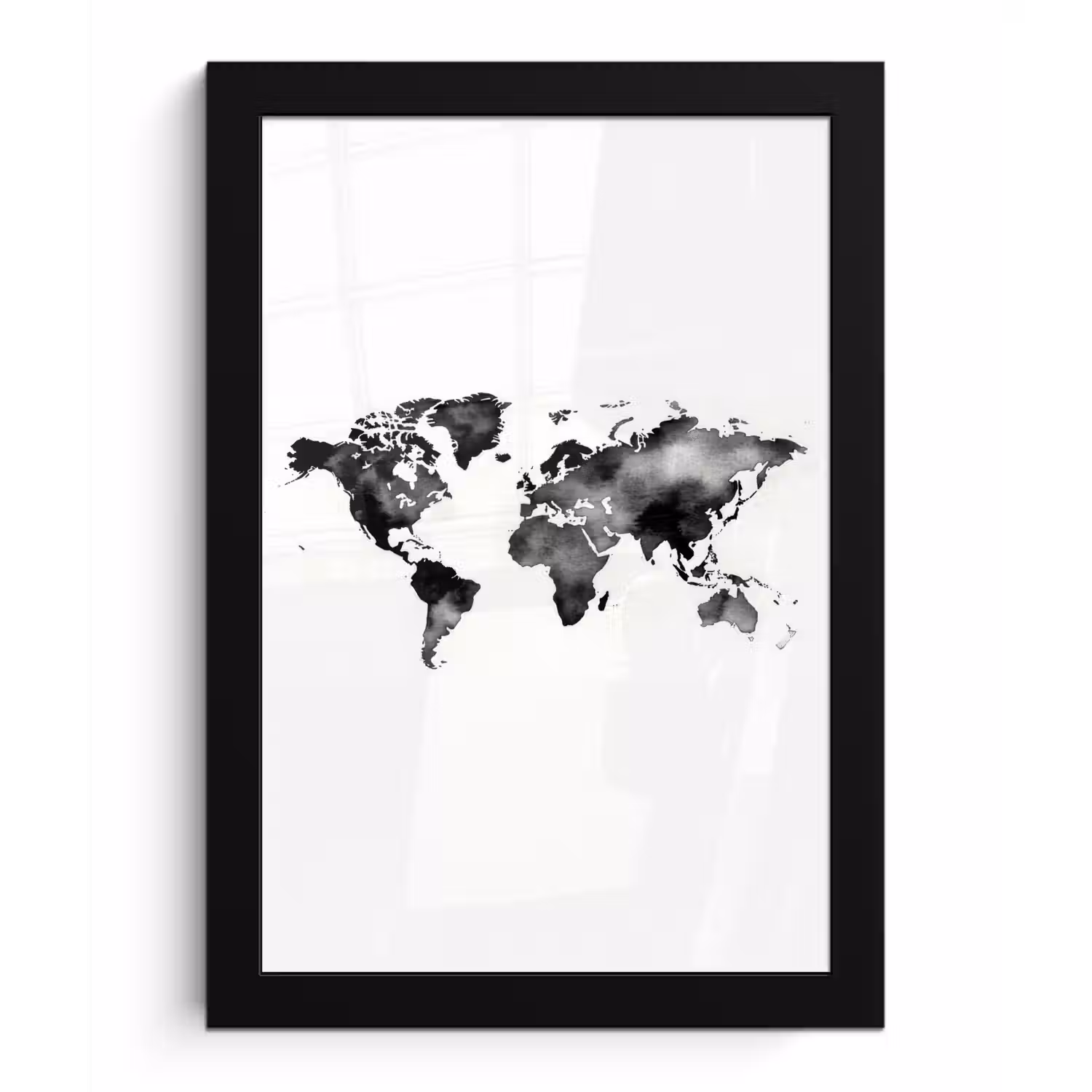 Wereldkaart - Aquarel - Zwart fotolijst zwart zonder passe partout klein -3d