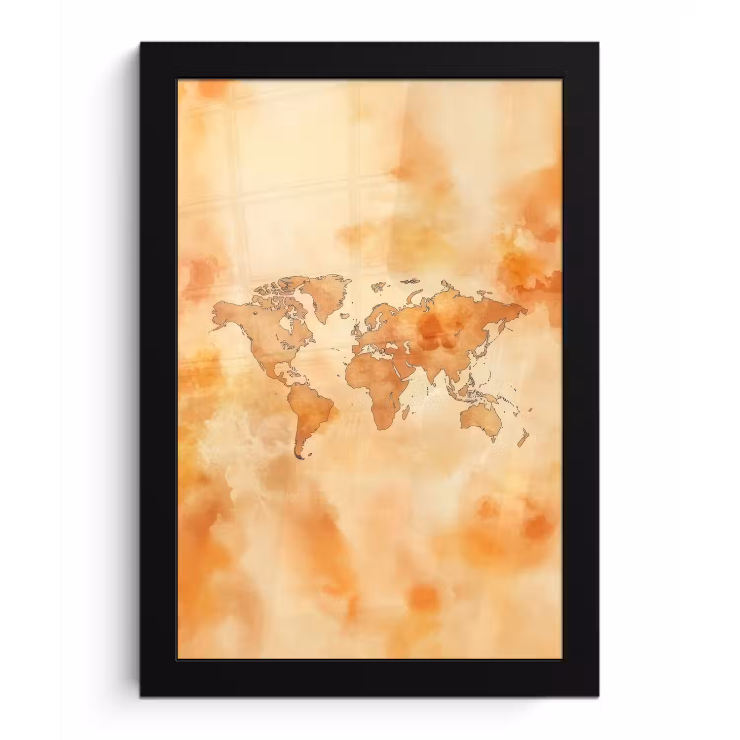 Wereldkaart - Aquarelstijl fotolijst zwart zonder passe partout klein -3d