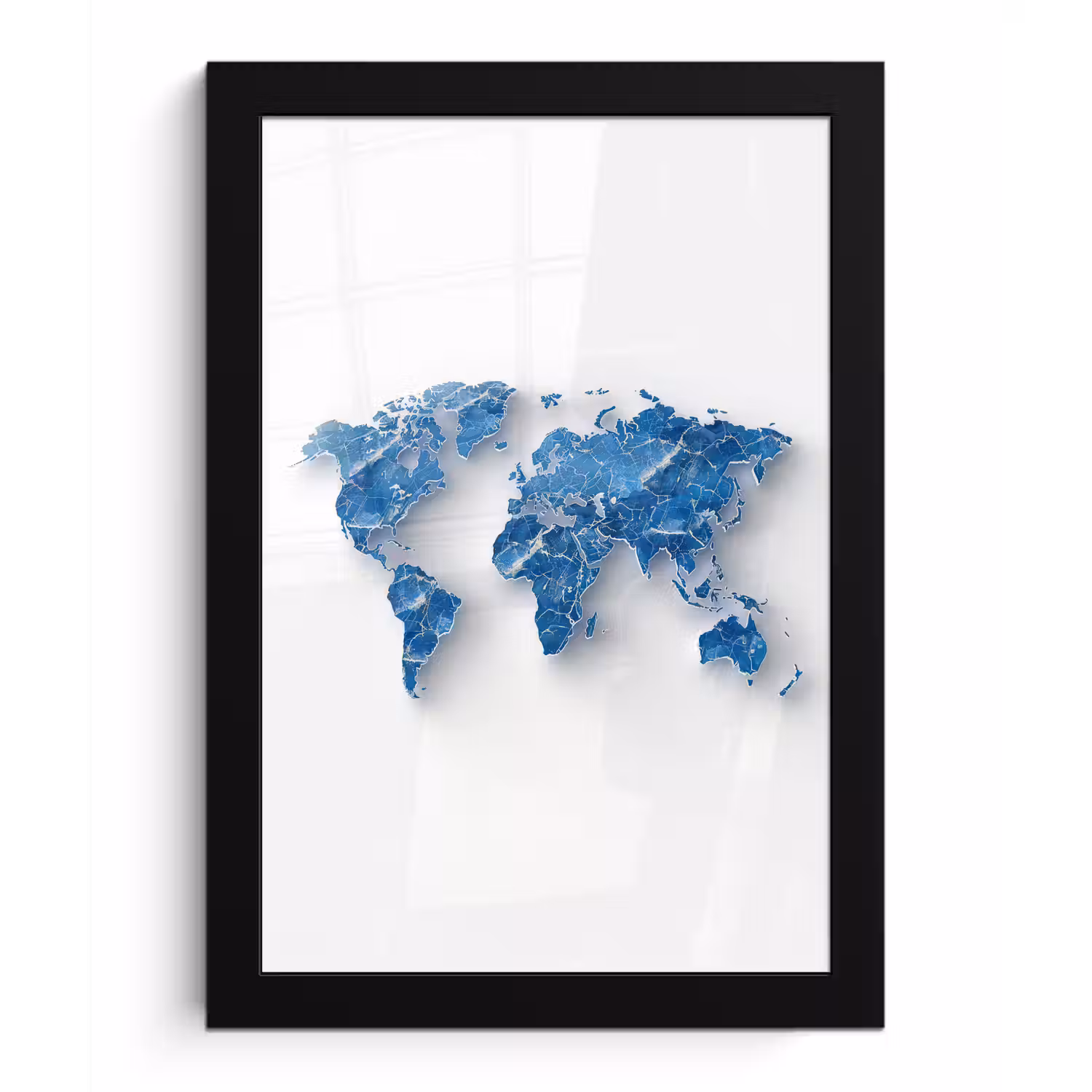 Wereldkaart - Blauwe stedenstructuur fotolijst zwart zonder passe partout klein -3d