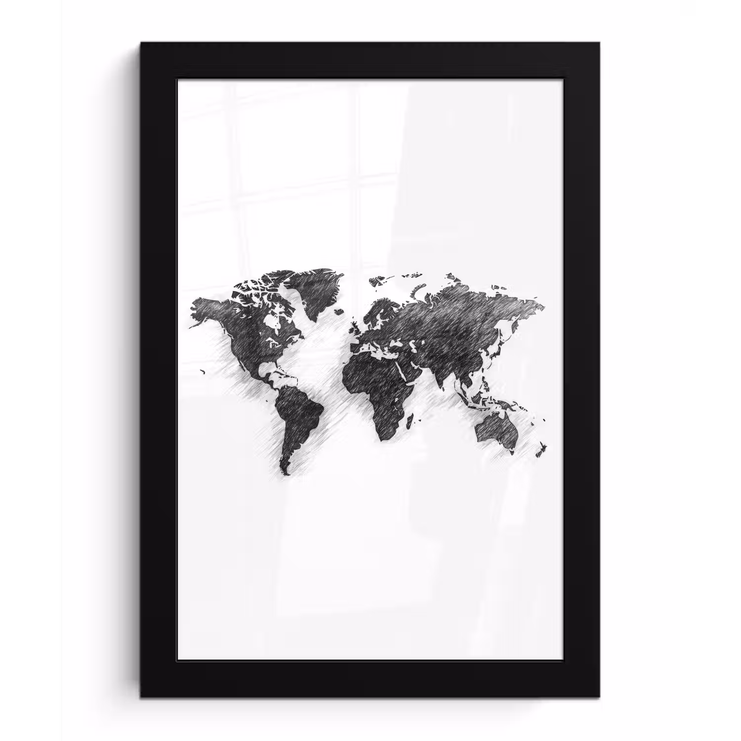 Wereldkaart - Potloodstrepen fotolijst zwart zonder passe partout klein -3d