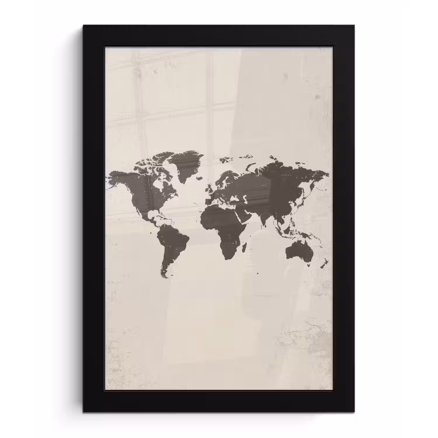 Wereldkaart - Stempelstijl - Ruw fotolijst zwart zonder passe partout klein -3d