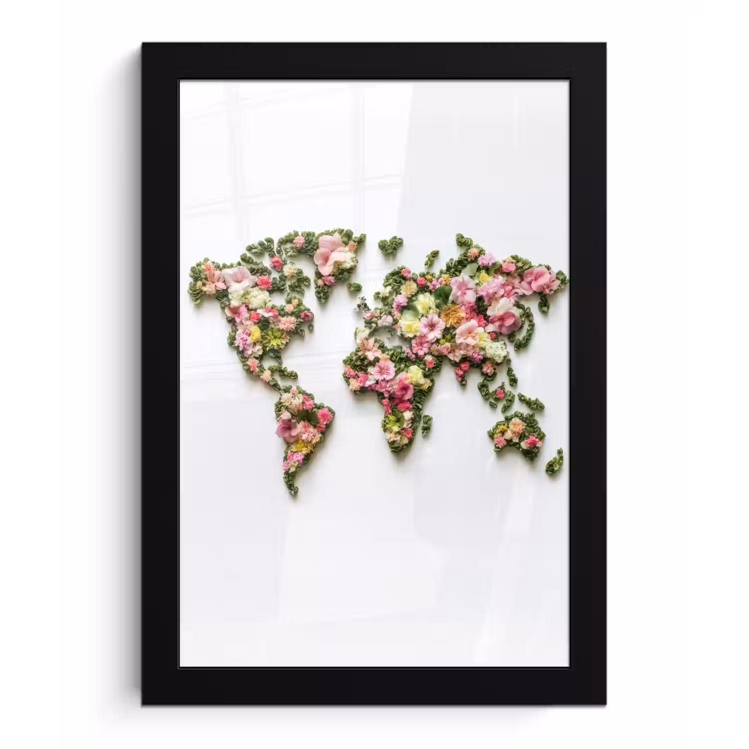 Wereldkaart - Kleurrijk - Bloemen - Lente fotolijst zwart zonder passe partout klein -3d