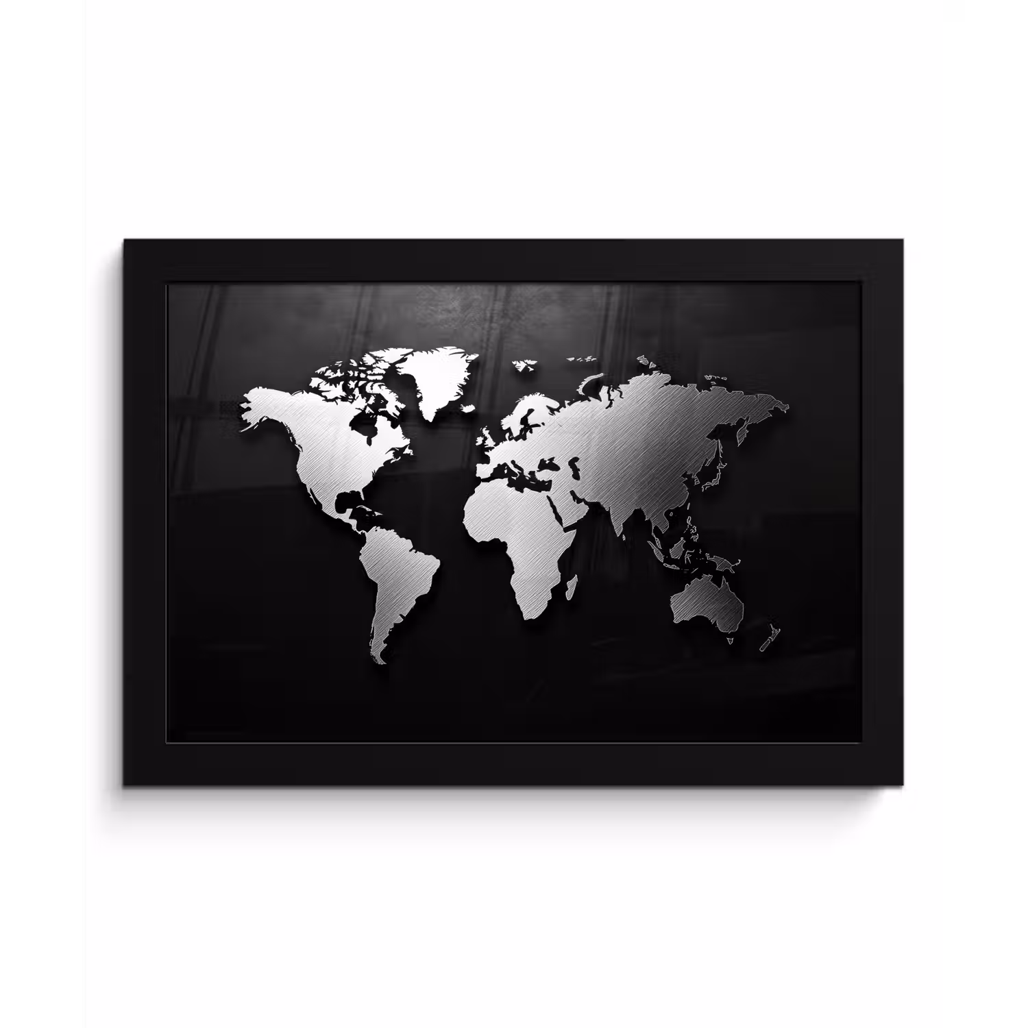 Wereldkaart - Donker - Zilver - Zwart fotolijst zwart zonder passe partout klein -3d