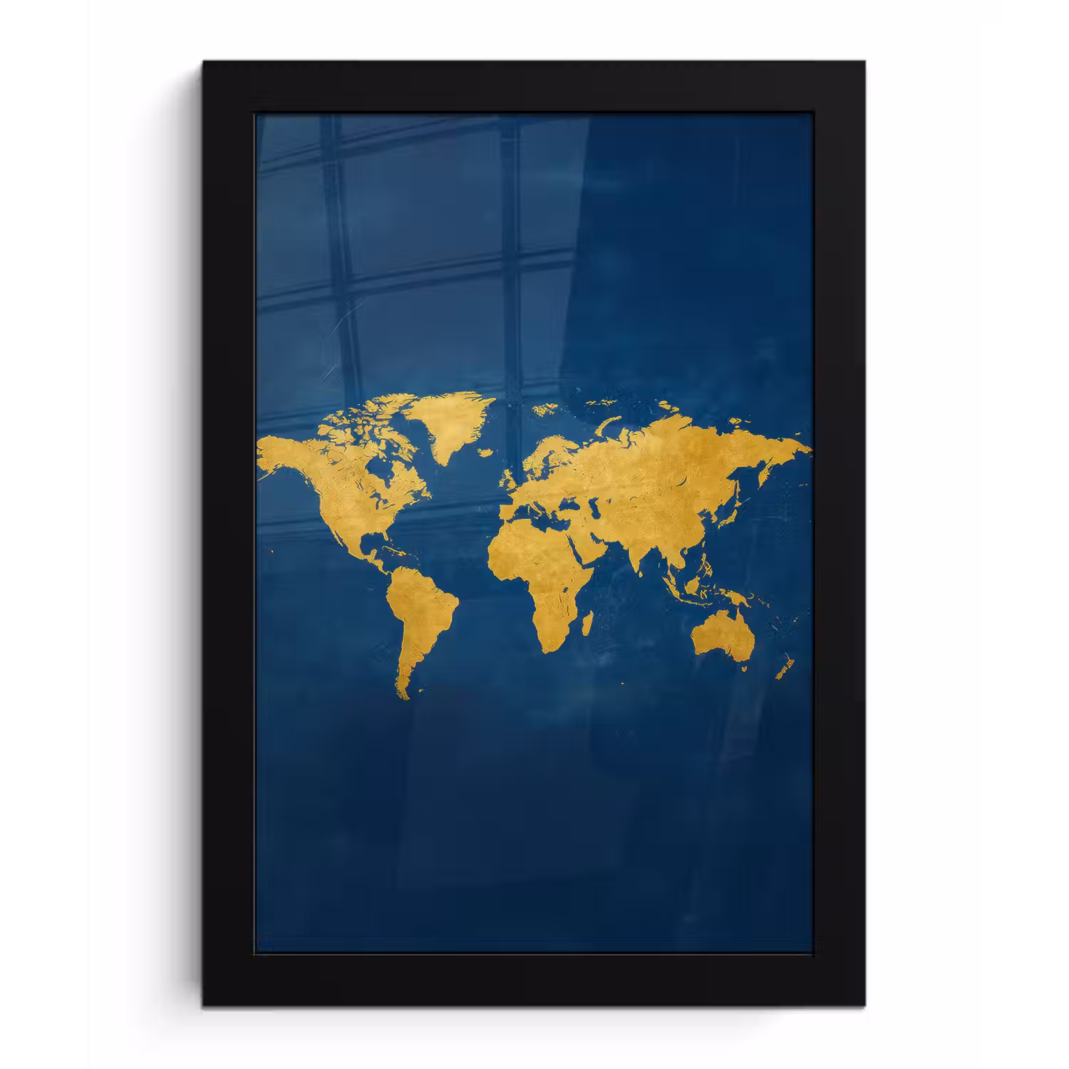 Wereldkaart - Elegant - Blauw fotolijst zwart zonder passe partout klein -3d