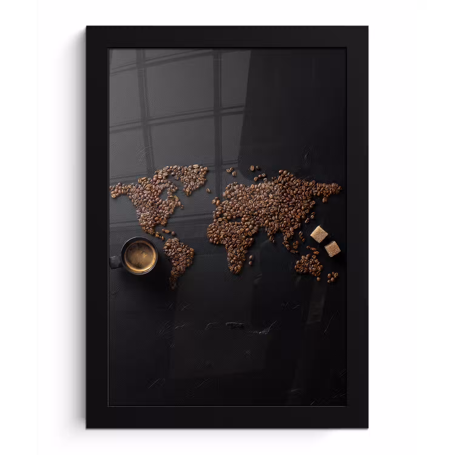 Wereldkaart - Espresso - Zwart fotolijst zwart zonder passe partout klein -3d