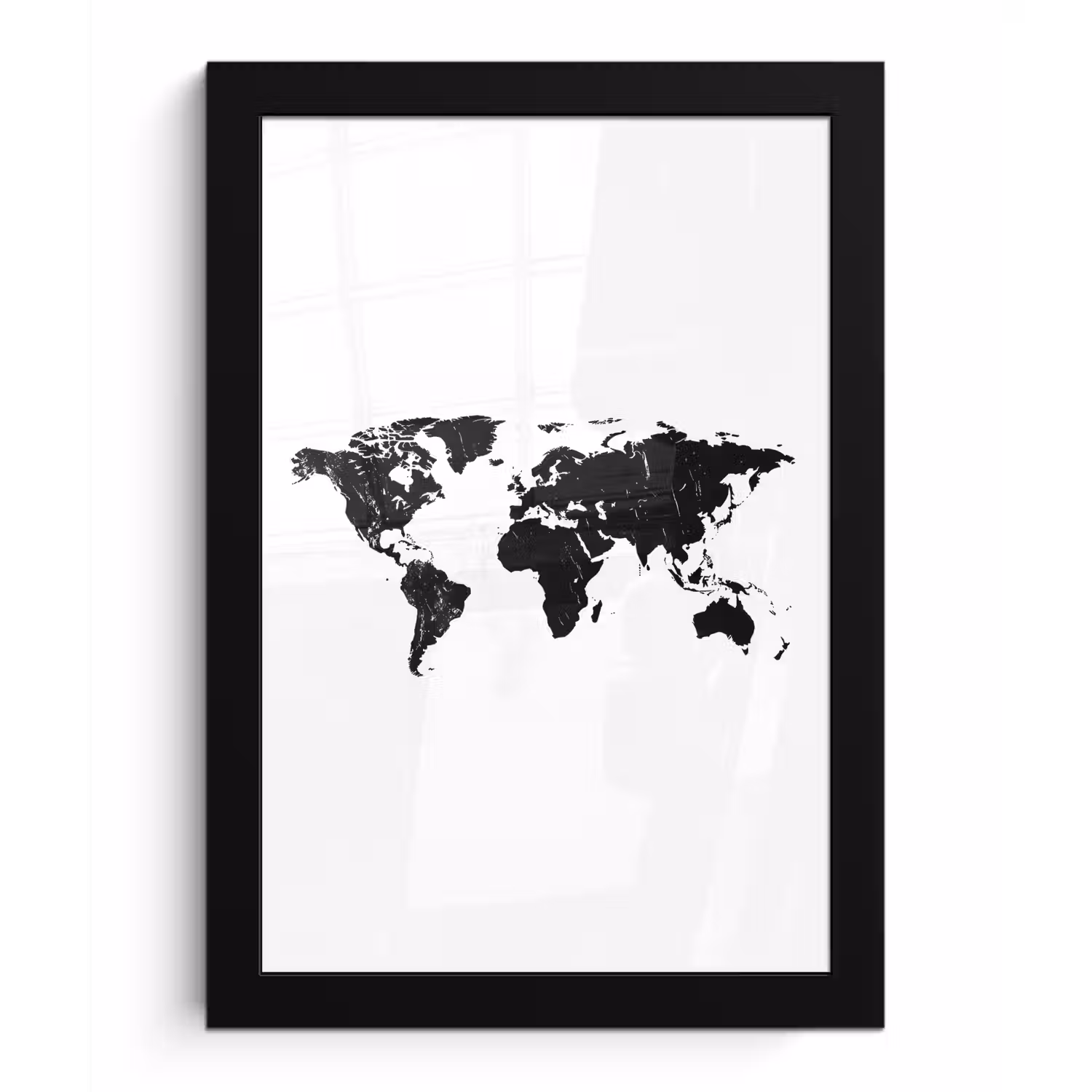 Wereldkaart - Verf - Zwart - Wit fotolijst zwart zonder passe partout klein -3d