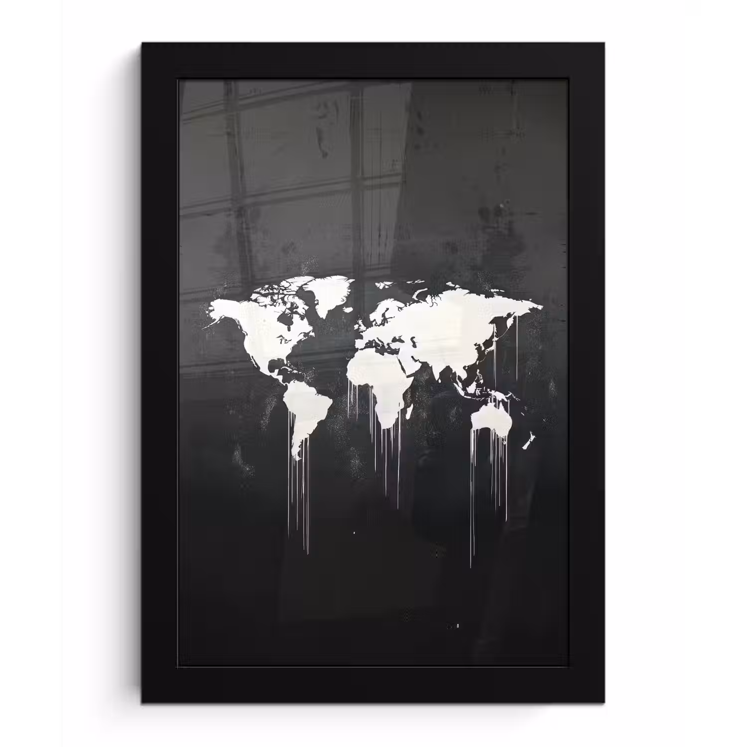 Wereldkaart - Verf - Wit fotolijst zwart zonder passe partout klein -3d