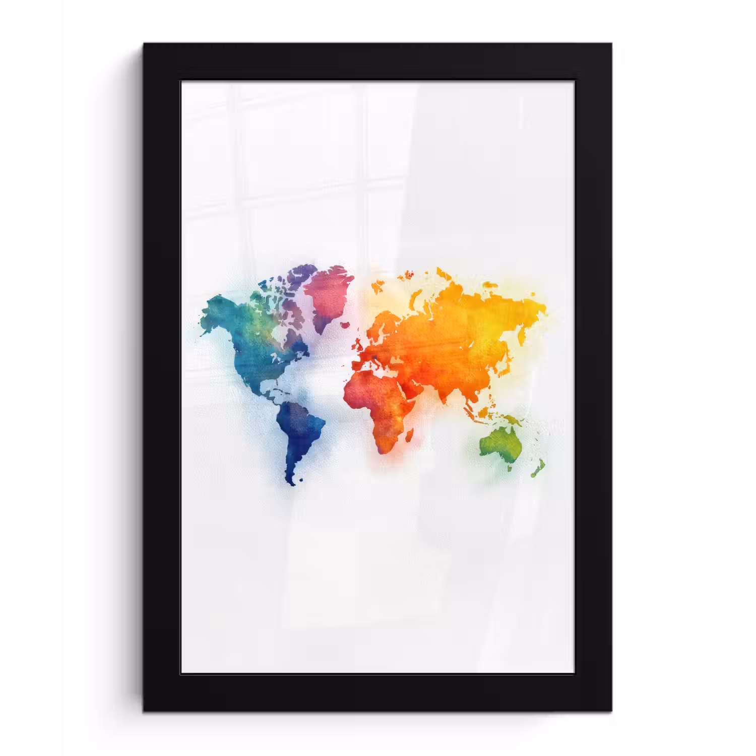 Wereldkaart - Kleurrijk - Waterverf fotolijst zwart zonder passe partout klein -3d