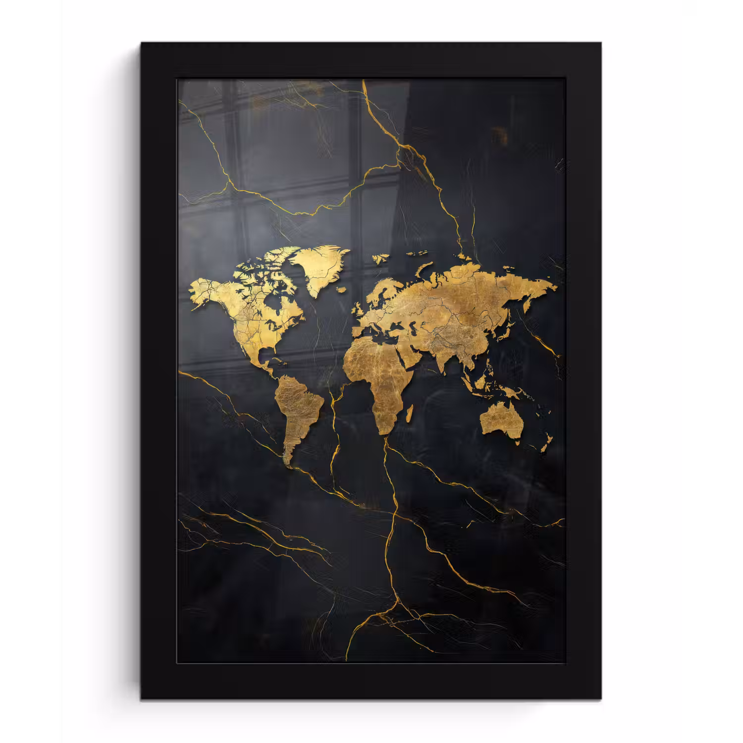 Wereldkaart - Fijne gravures - Marmer fotolijst zwart zonder passe partout klein -3d