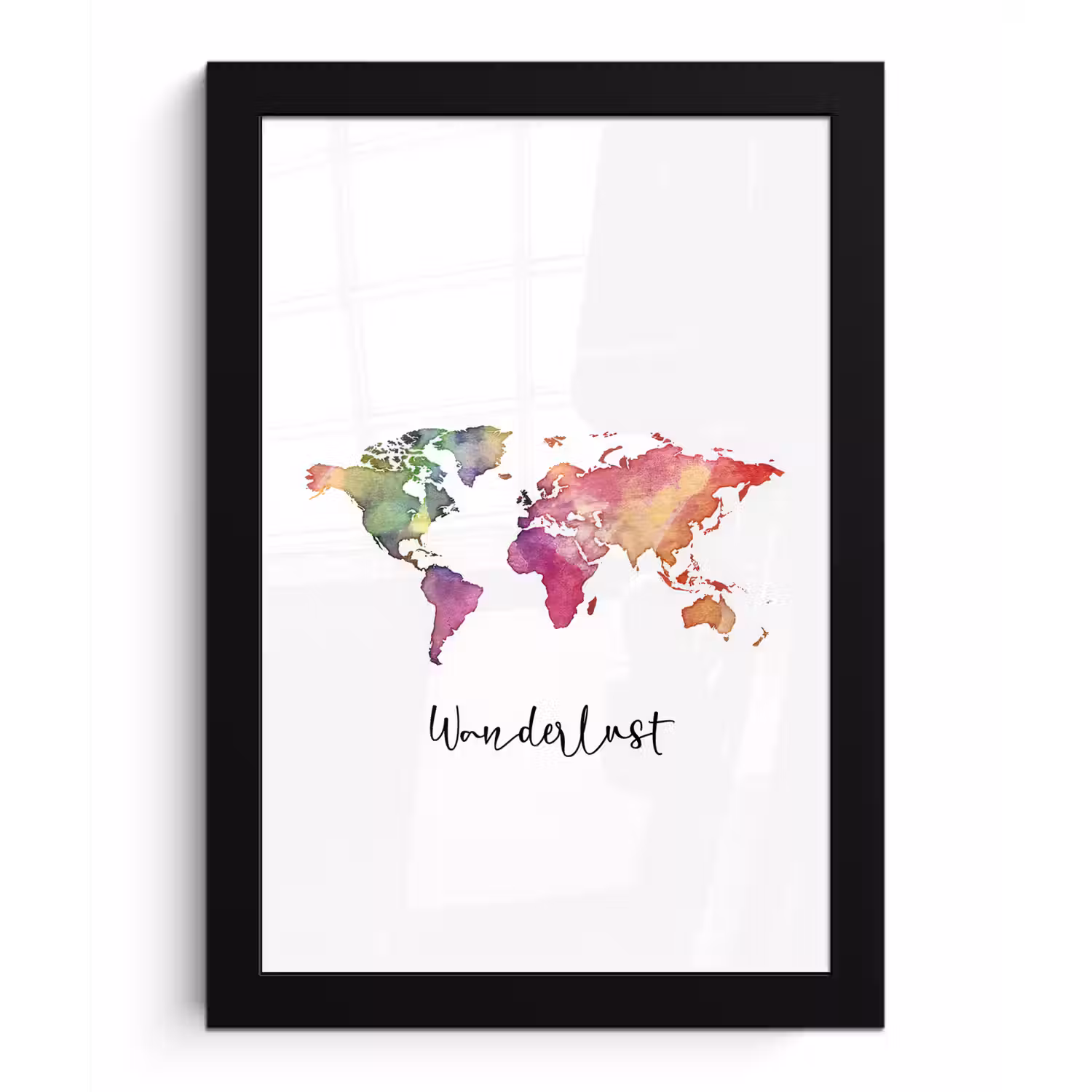 Wereldkaart - Wanderlust - Paars fotolijst zwart zonder passe partout klein -3d