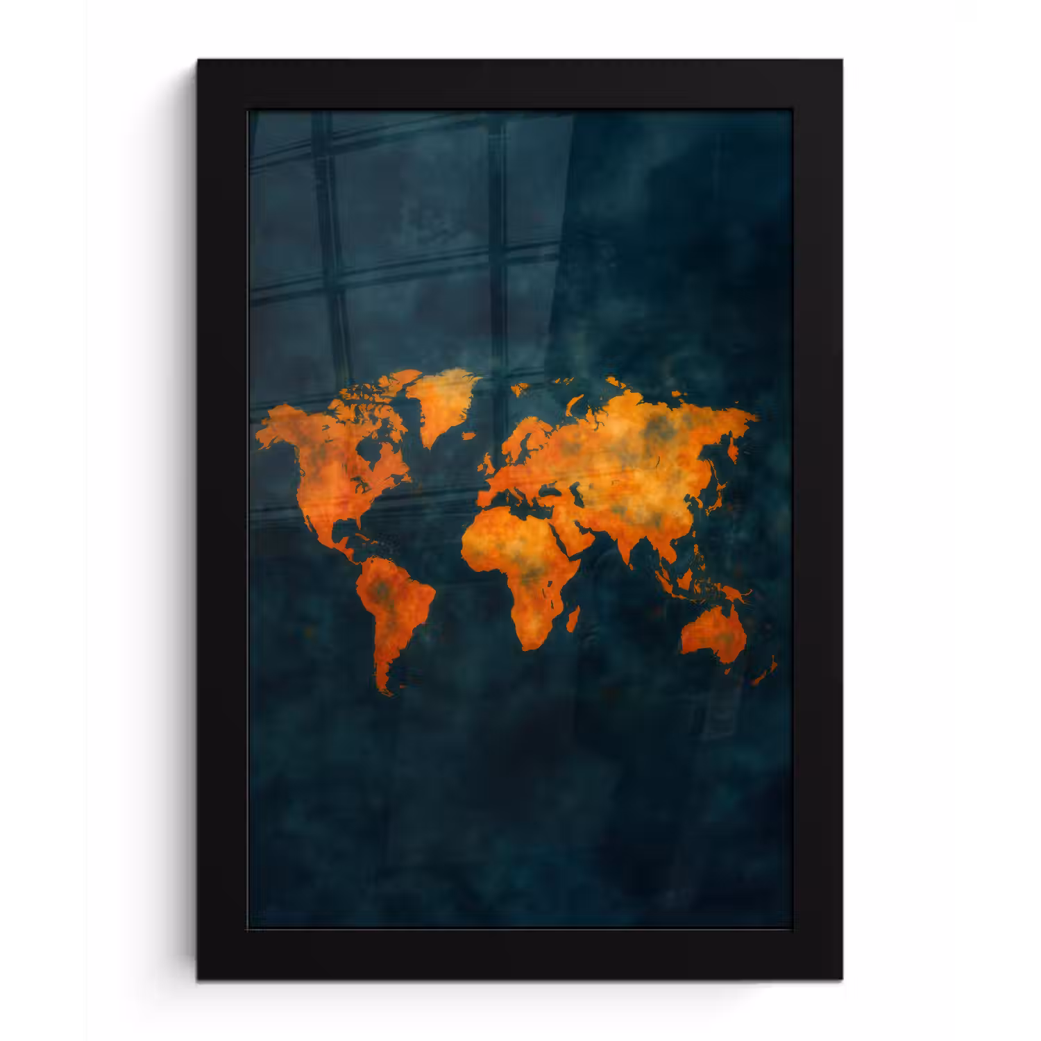 Wereldkaart - Vurige kleuren - Expressieve stijl fotolijst zwart zonder passe partout klein -3d