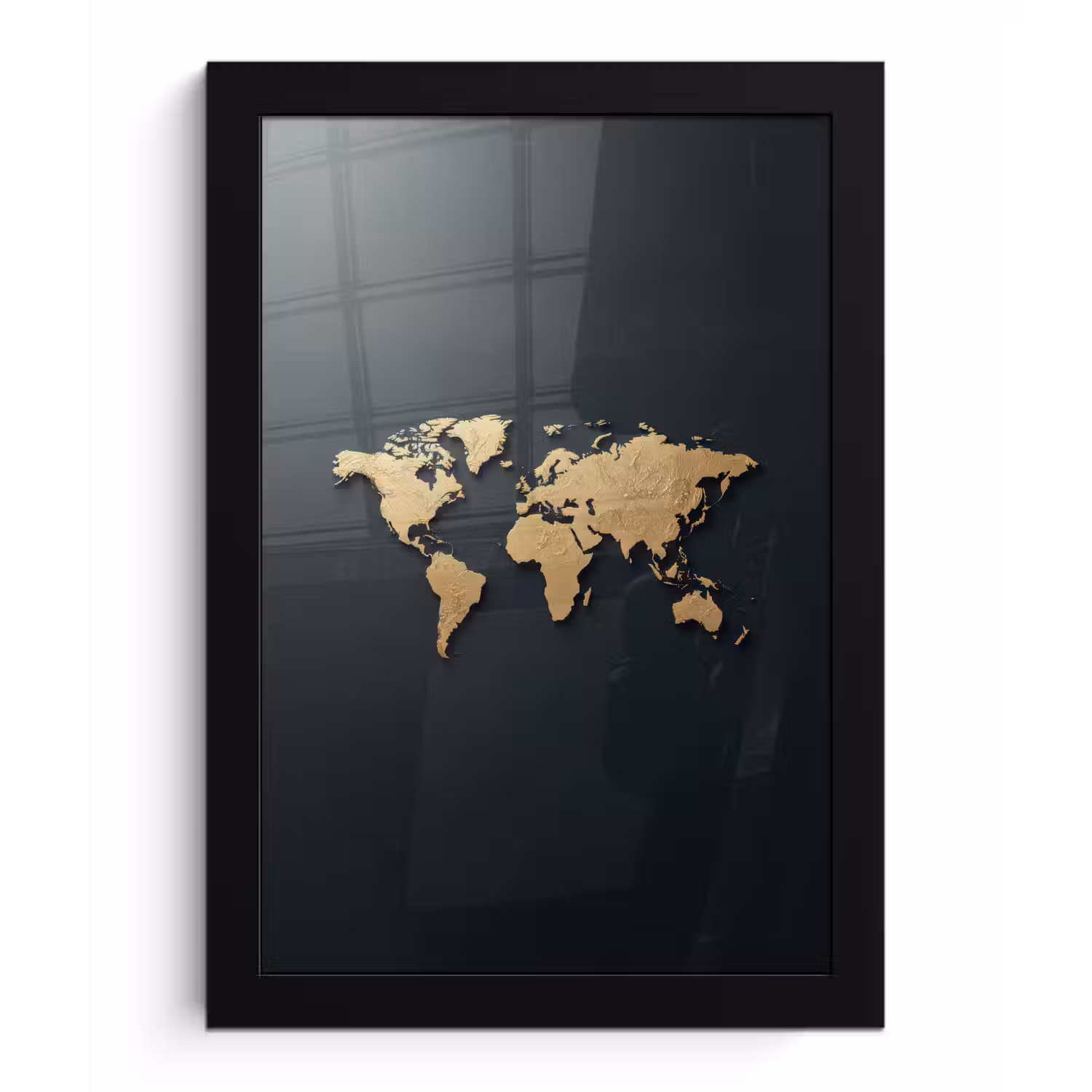 Wereldkaart - Geografische kenmerken - Zwart fotolijst zwart zonder passe partout klein -3d