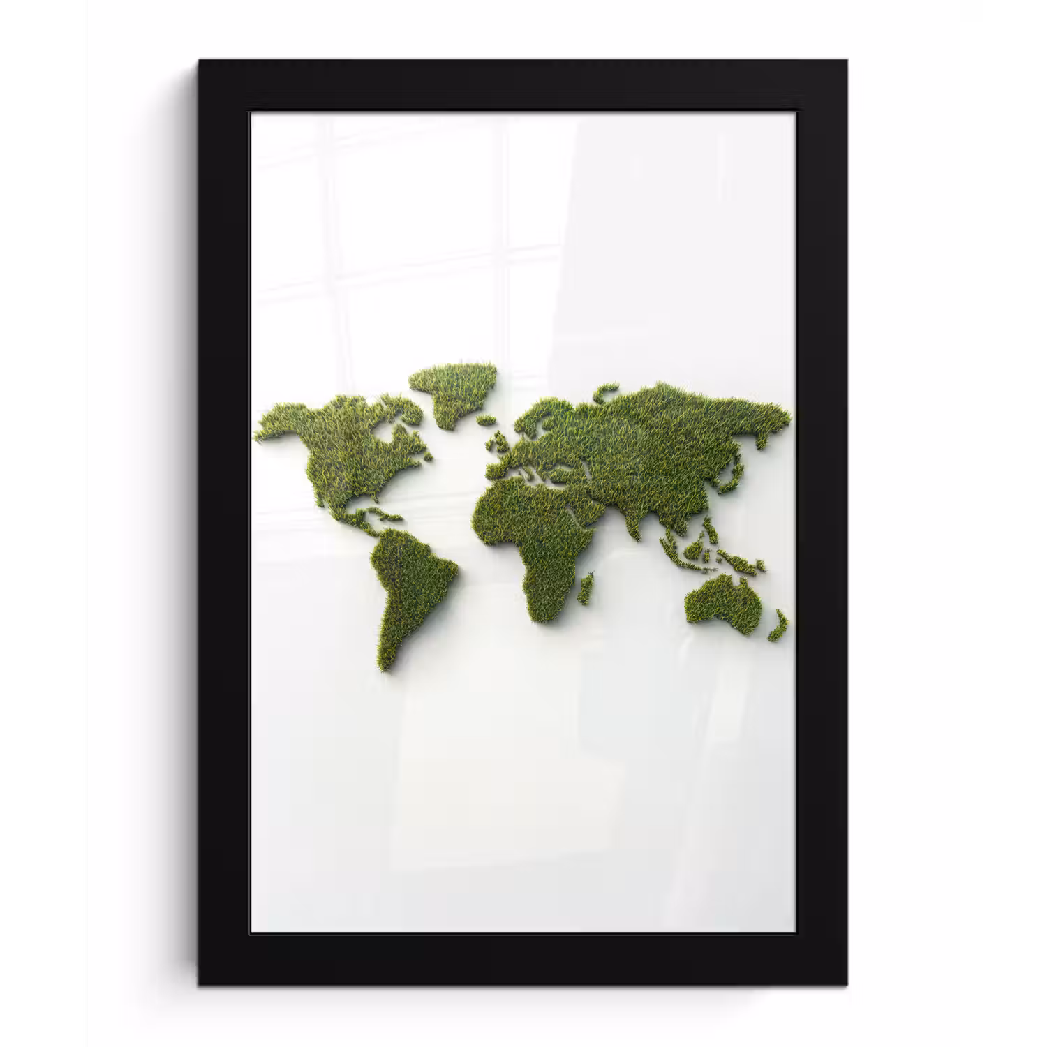 Wereldkaart - Gras textuur fotolijst zwart zonder passe partout klein -3d