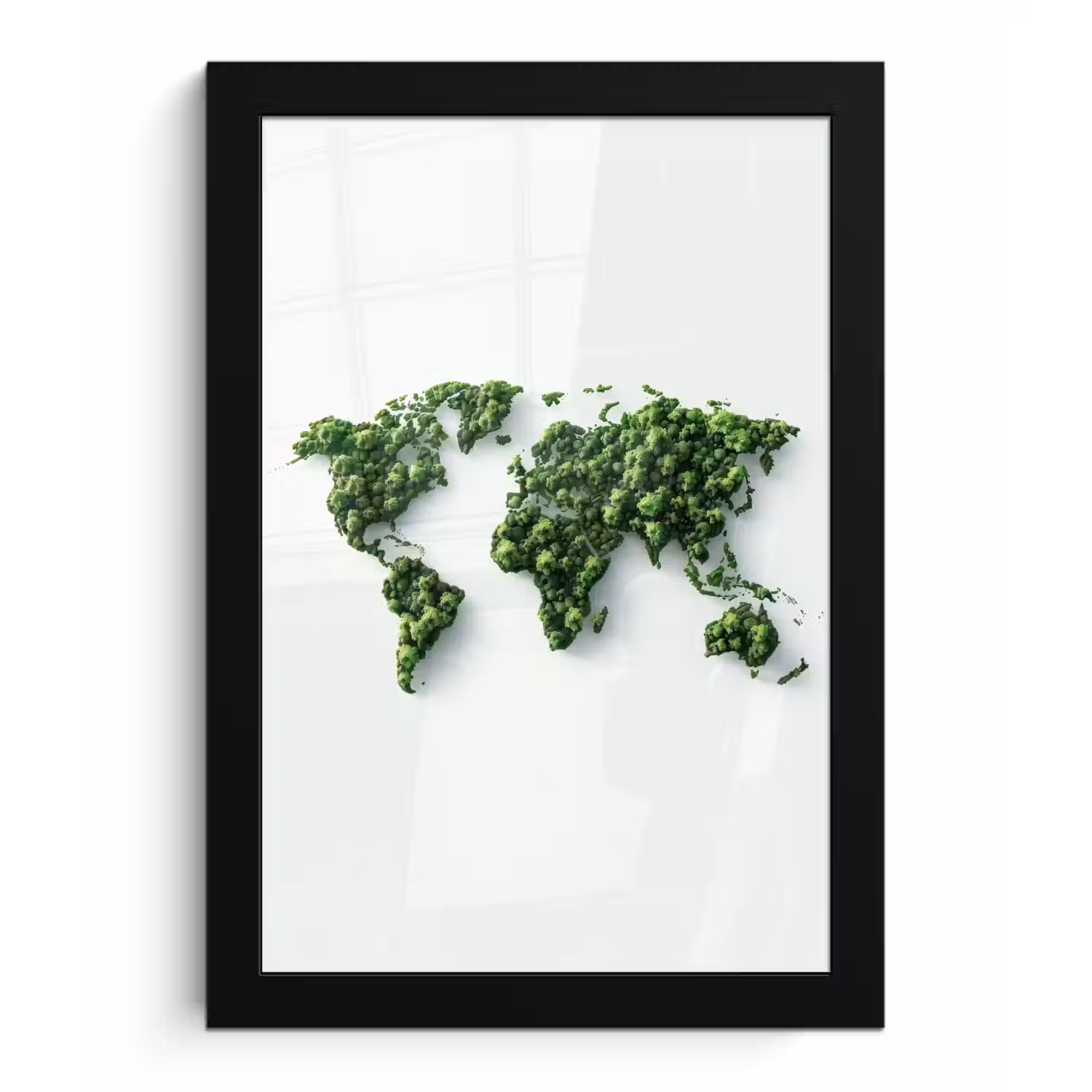 Wereldkaart - Groene bomen fotolijst zwart zonder passe partout klein -3d