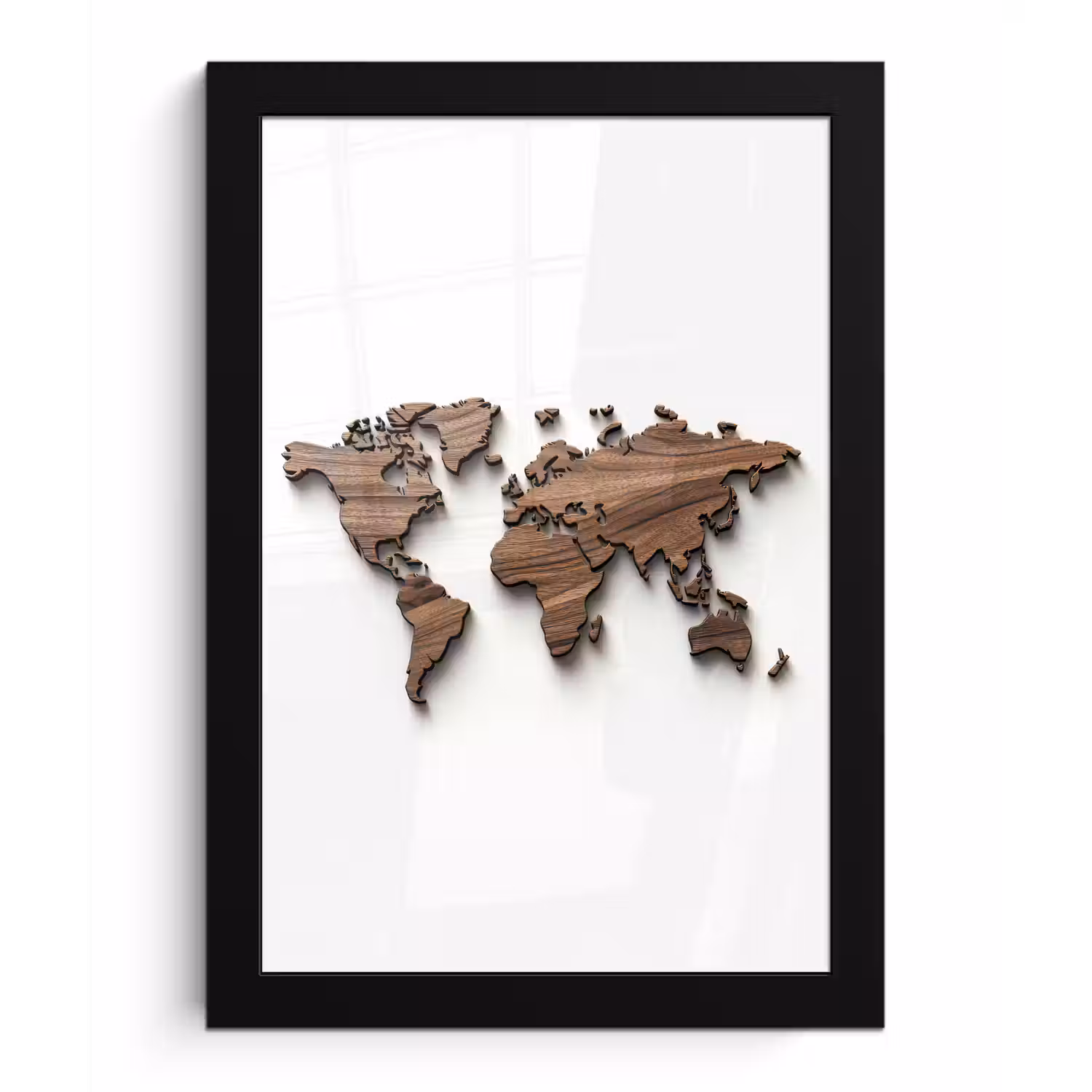 Wereldkaart - Hout - Elegant fotolijst zwart zonder passe partout klein -3d
