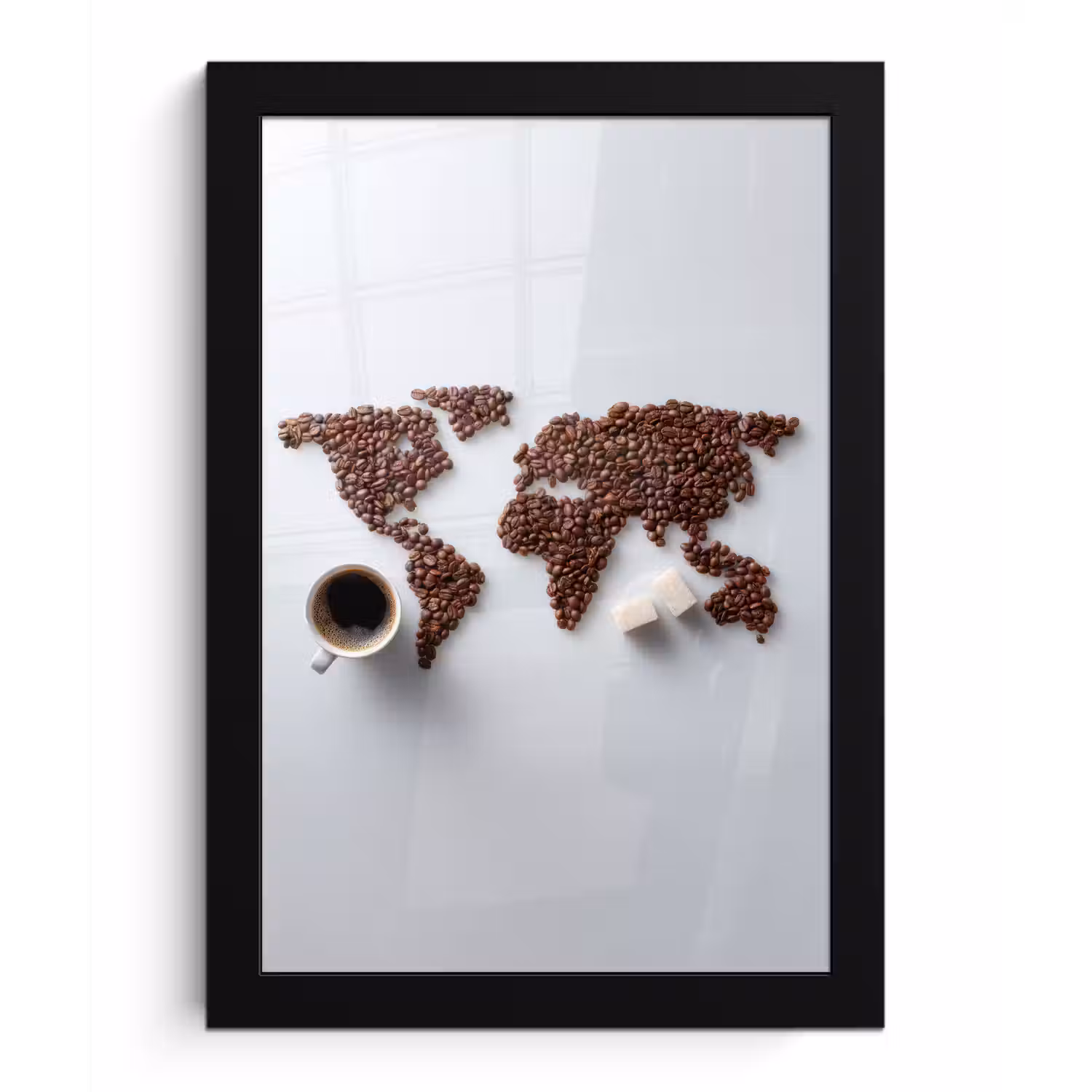 Wereldkaart - Koffiebonen - Suikerklontjes fotolijst zwart zonder passe partout klein -3d