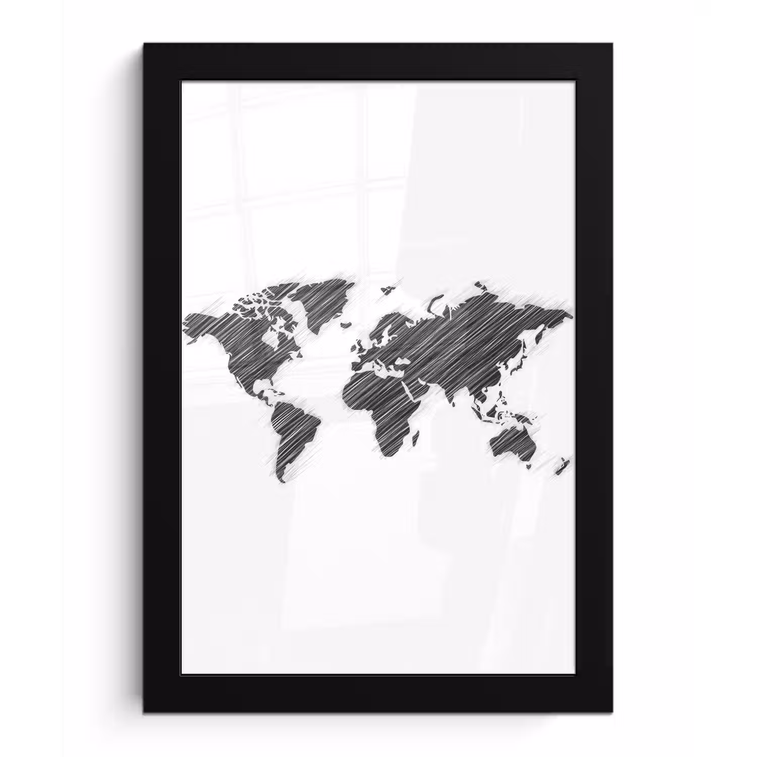 Wereldkaart - Contrast - Lijnen fotolijst zwart zonder passe partout klein -3d