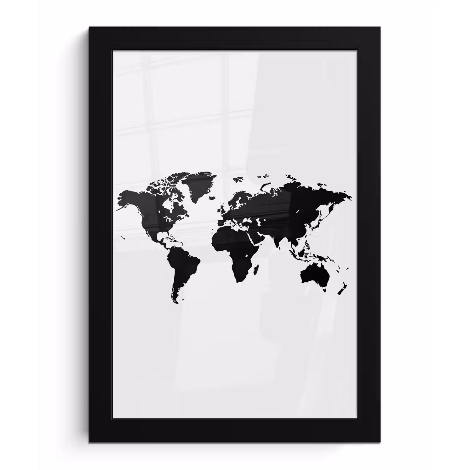 Wereldkaart - Contrast - Zwart - Wit fotolijst zwart zonder passe partout klein -3d