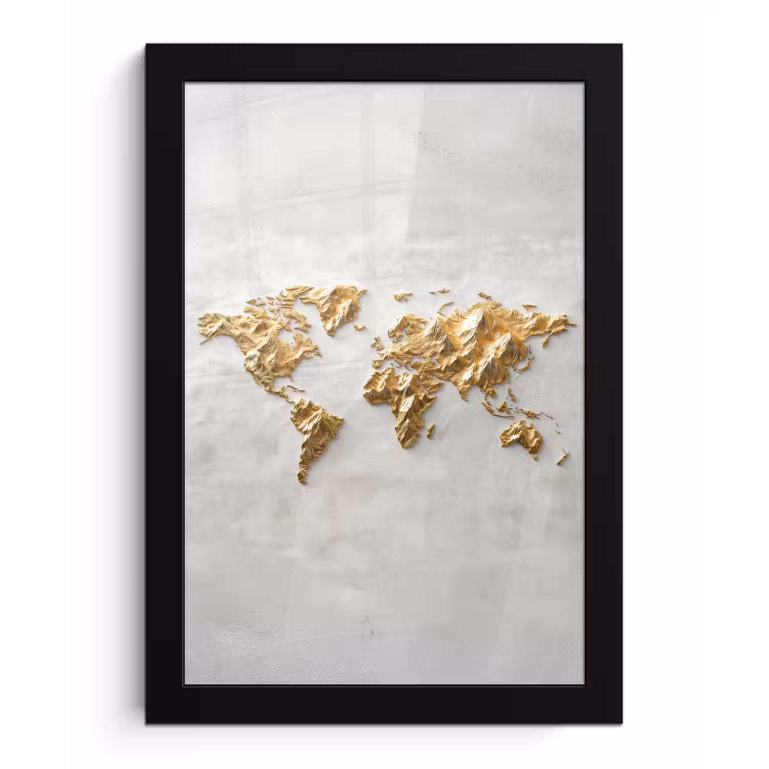Wereldkaart - Artistiek - Grillige textuur fotolijst zwart zonder passe partout klein -3d