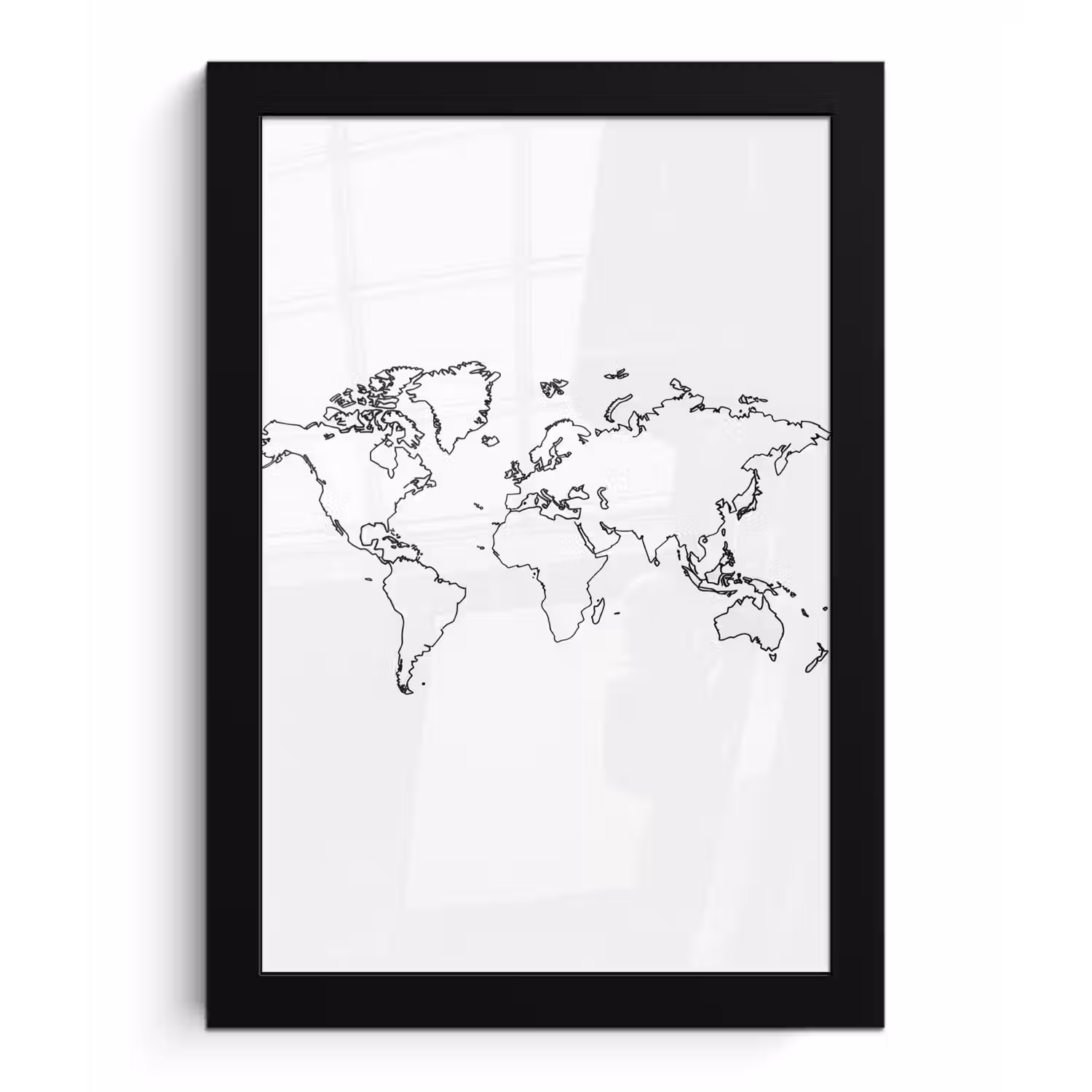 Wereldkaart - Lijnen - Wit fotolijst zwart zonder passe partout klein -3d