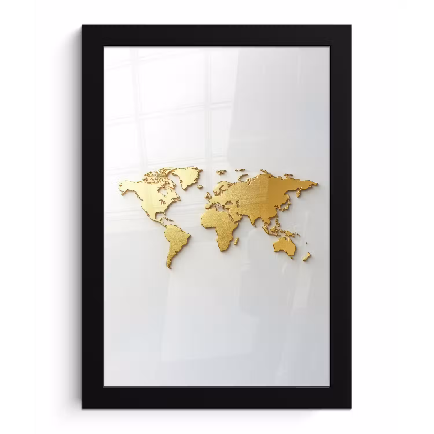 Wereldkaart - Luxe uitstraling - Glanzend goud fotolijst zwart zonder passe partout klein -3d