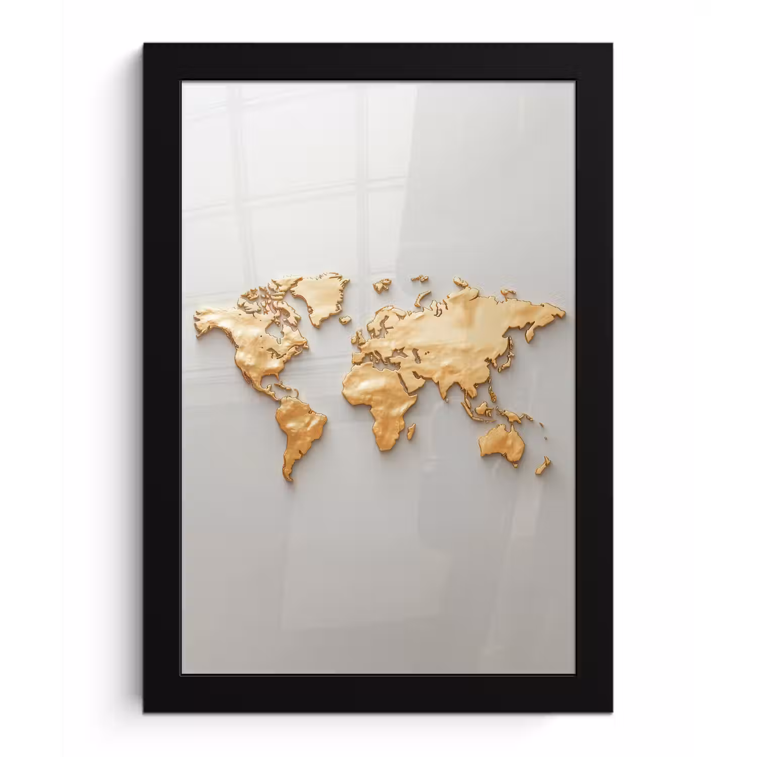 Wereldkaart - Luxe uitstraling - Wit fotolijst zwart zonder passe partout klein -3d
