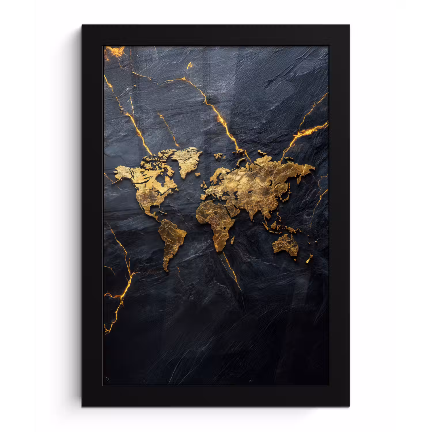 Wereldkaart - Marmer - Vurige lijnen fotolijst zwart zonder passe partout klein -3d