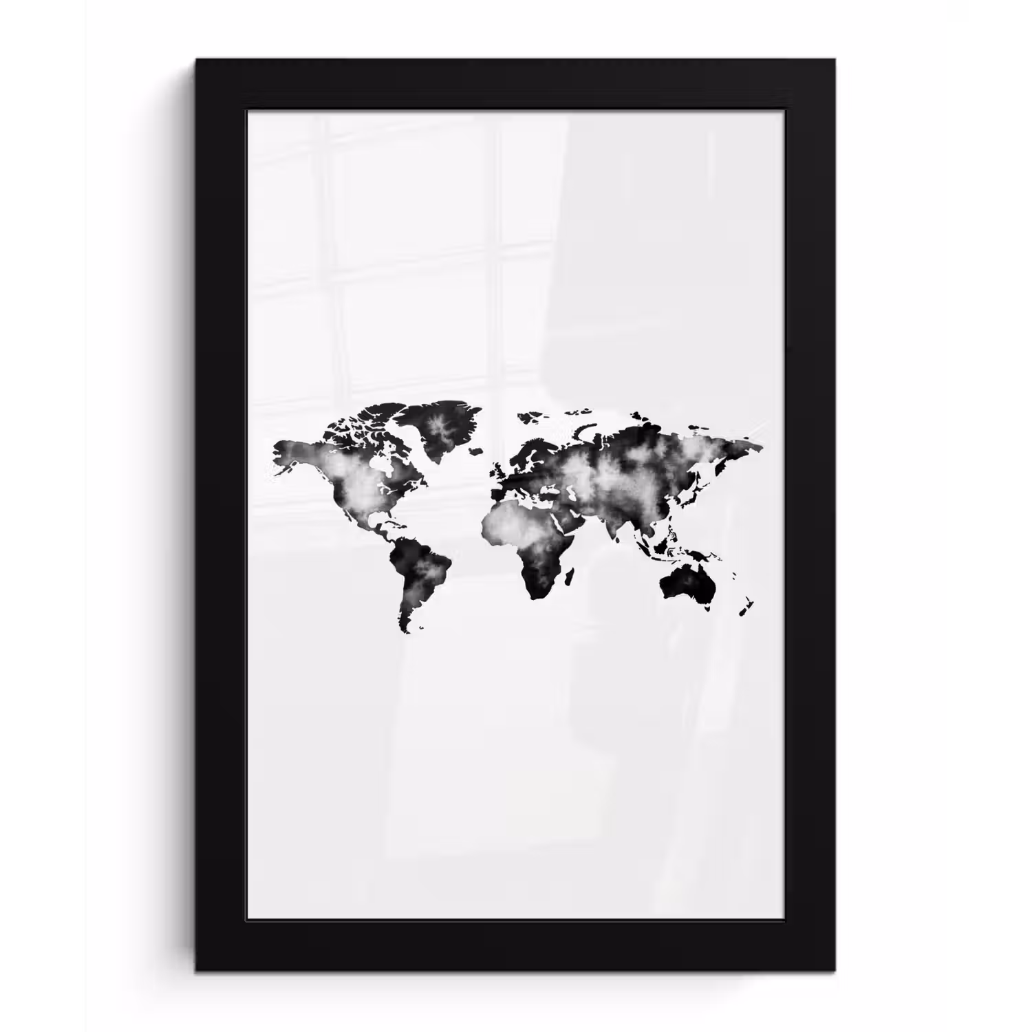 Wereldkaart - Minimalistisch fotolijst zwart zonder passe partout klein -3d