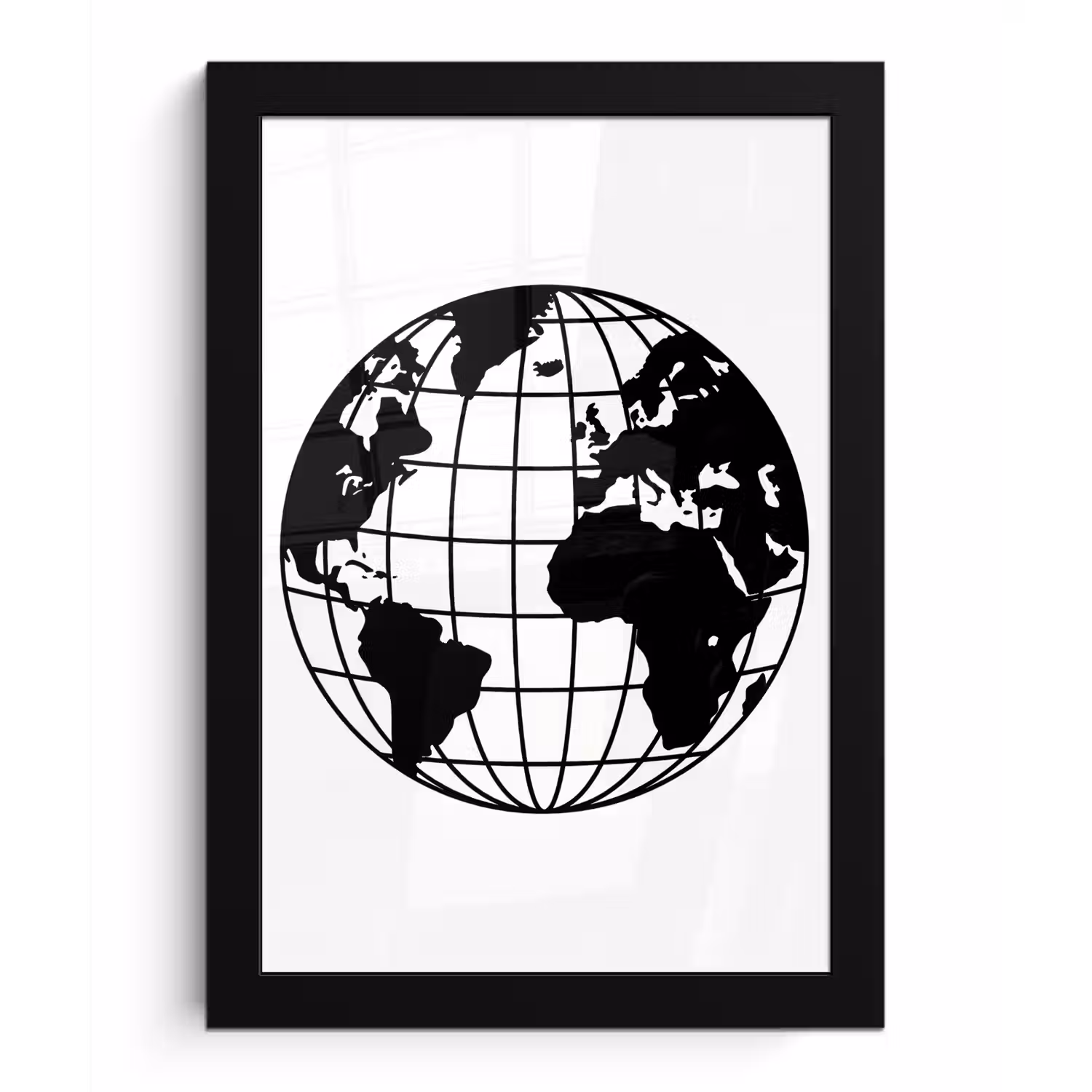 Wereldkaart - Minimalistisch - Zwart - Wit fotolijst zwart zonder passe partout klein -3d