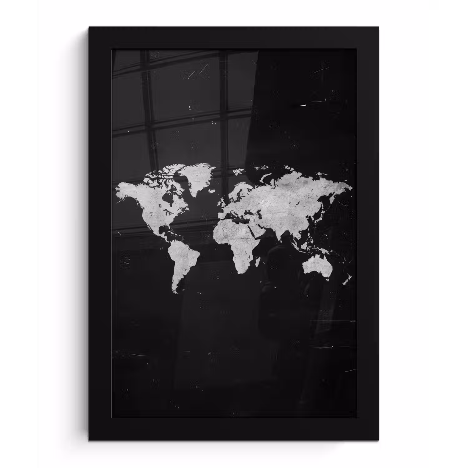 Wereldkaart - Minimalistisch - Wit fotolijst zwart zonder passe partout klein -3d