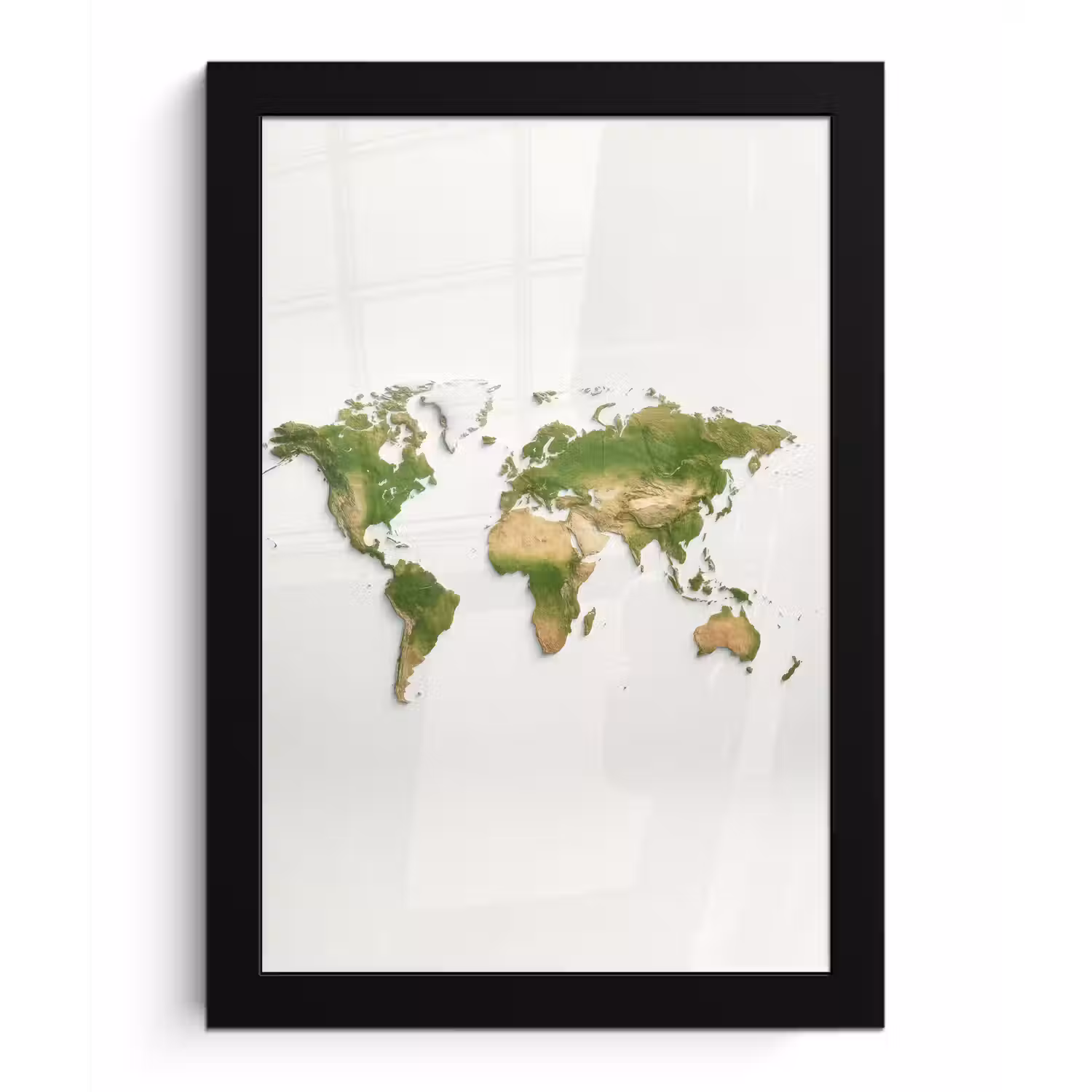 Wereldkaart - Natuurlijke kleuren - reliëfstijl fotolijst zwart zonder passe partout klein -3d
