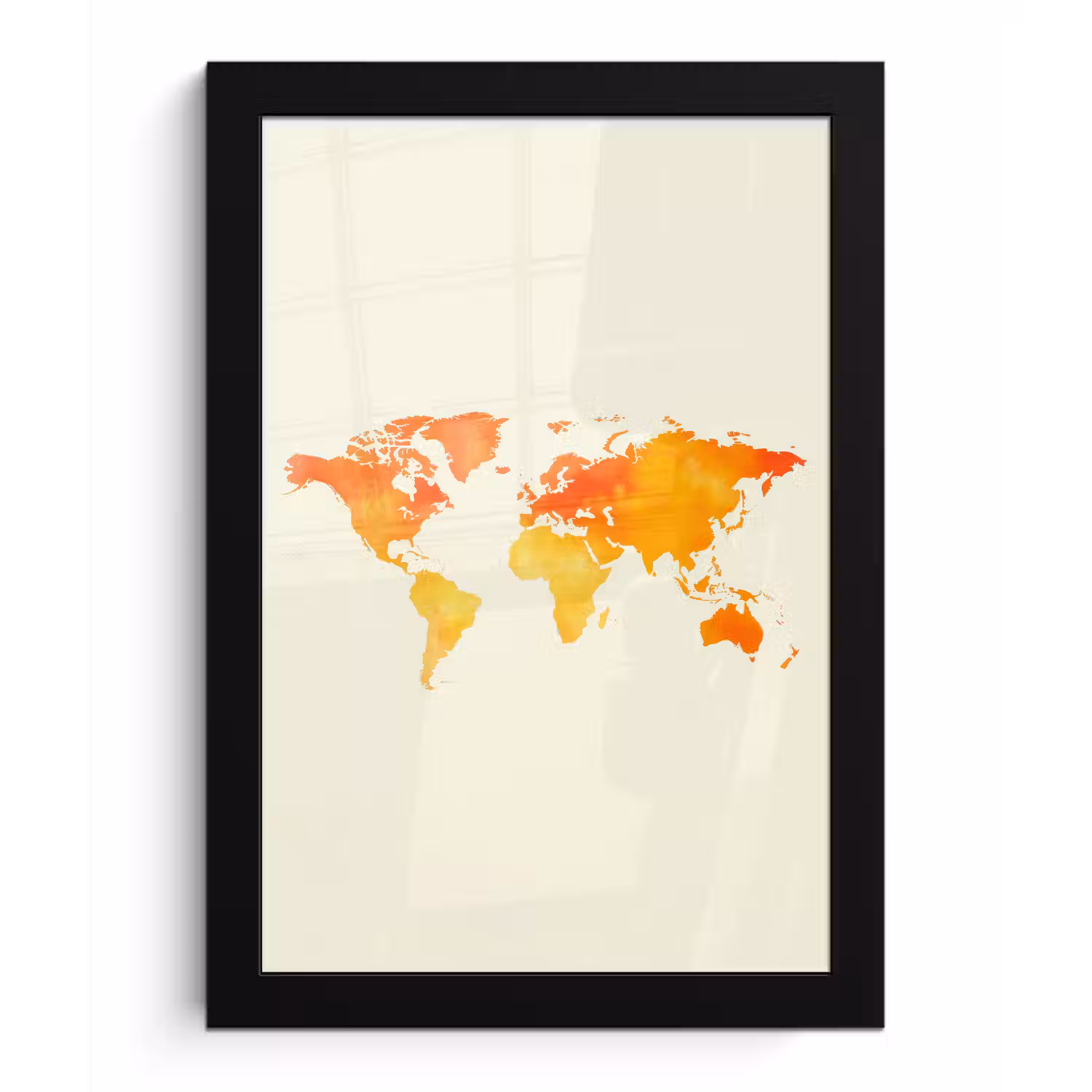 Wereldkaart - Oranje - Kleurrijk fotolijst zwart zonder passe partout klein -3d
