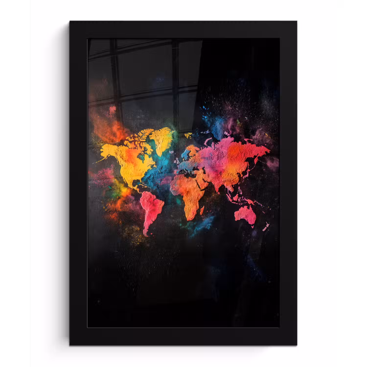 Wereldkaart - Poeder - Kleuren fotolijst zwart zonder passe partout klein -3d