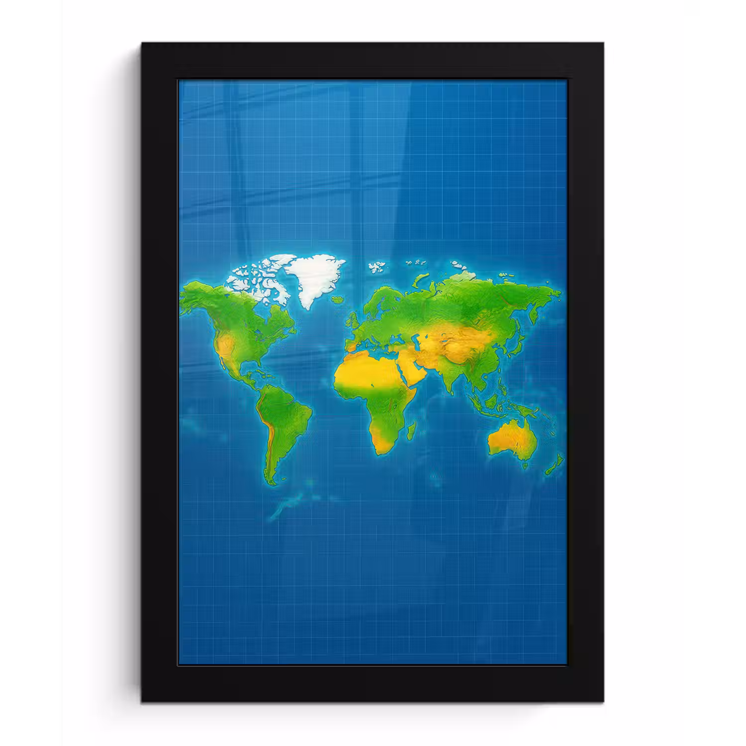 Wereldkaart - Raster - Helder kleurenpalet fotolijst zwart zonder passe partout klein -3d