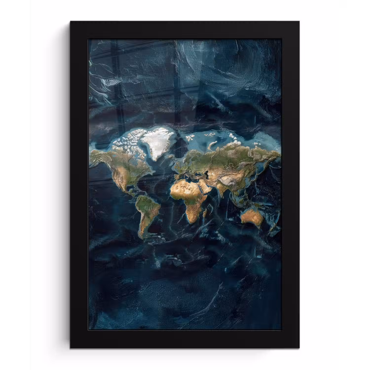 Wereldkaart - Realistisch - Gedetailleerd fotolijst zwart zonder passe partout klein -3d