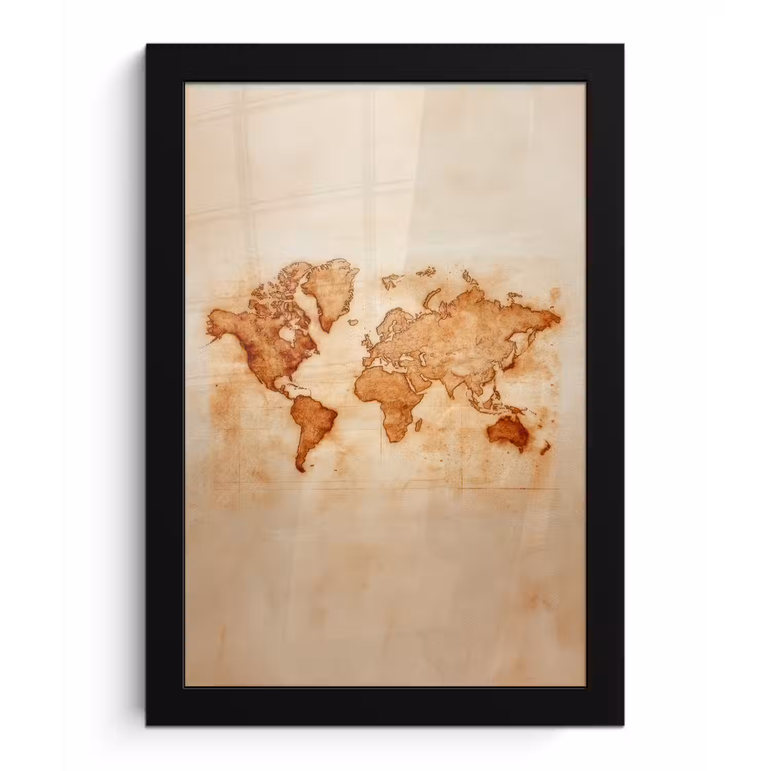 Wereldkaart - Roestbruine inkt fotolijst zwart zonder passe partout klein -3d