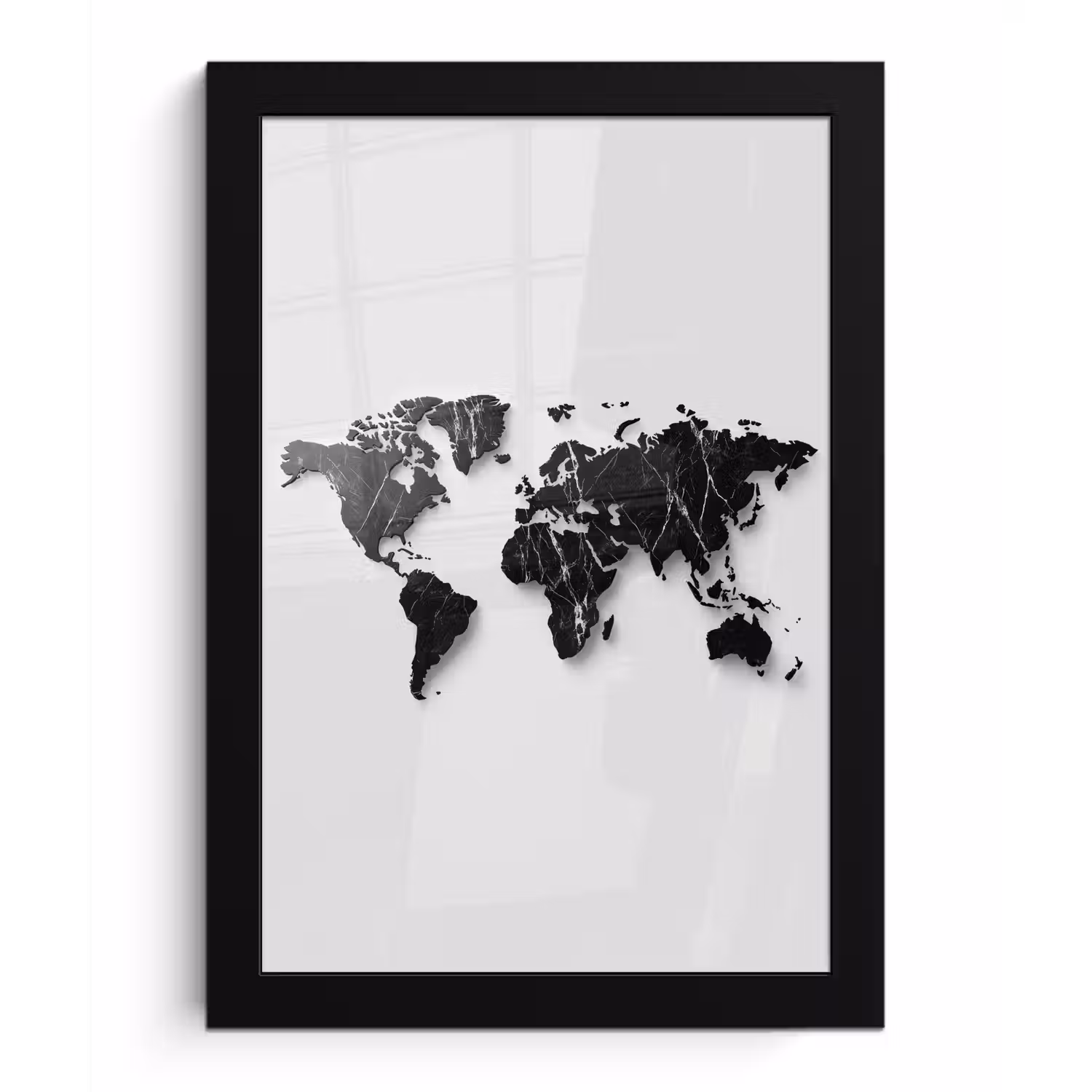 Wereldkaart - Zwart - Marmer - Elegant fotolijst zwart zonder passe partout klein -3d
