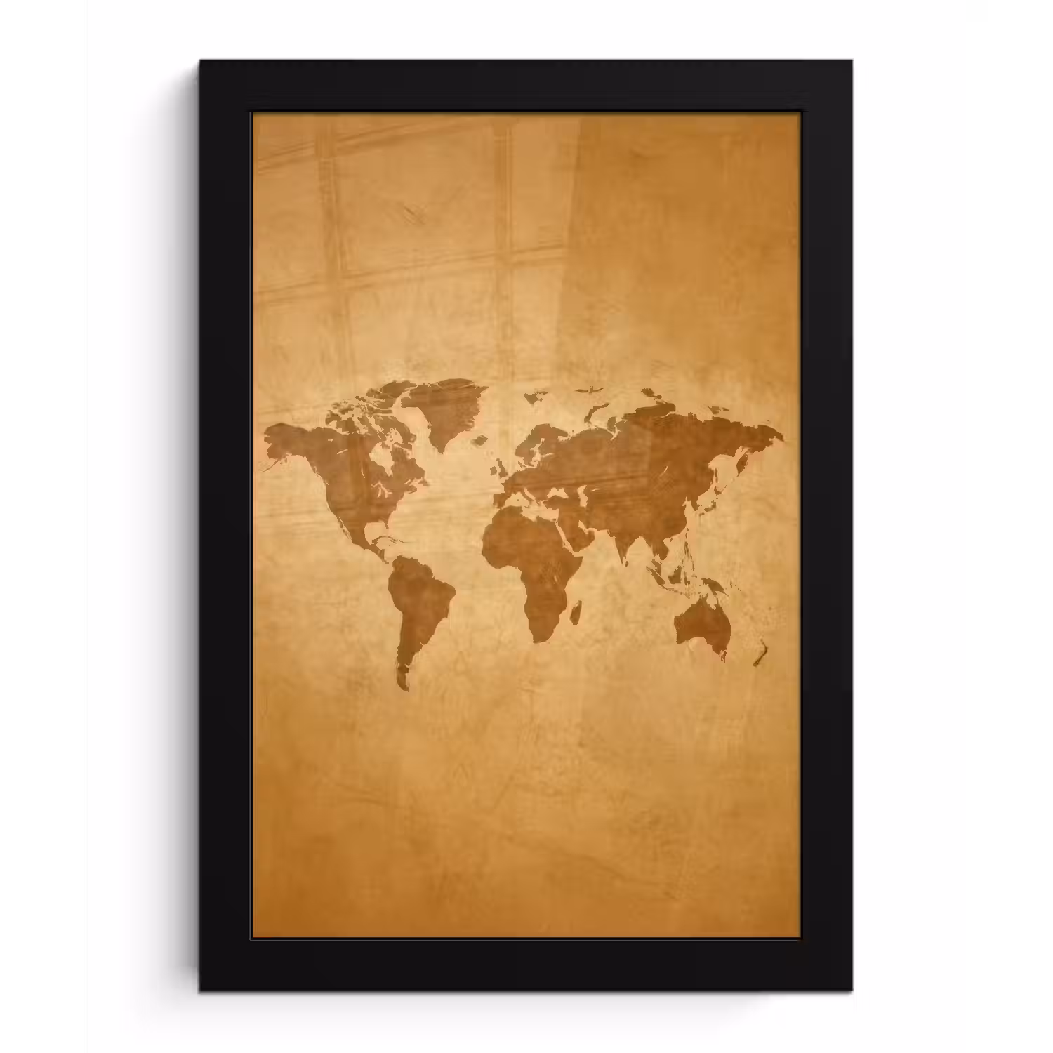 Wereldkaart - sepia silhouet fotolijst zwart zonder passe partout klein -3d