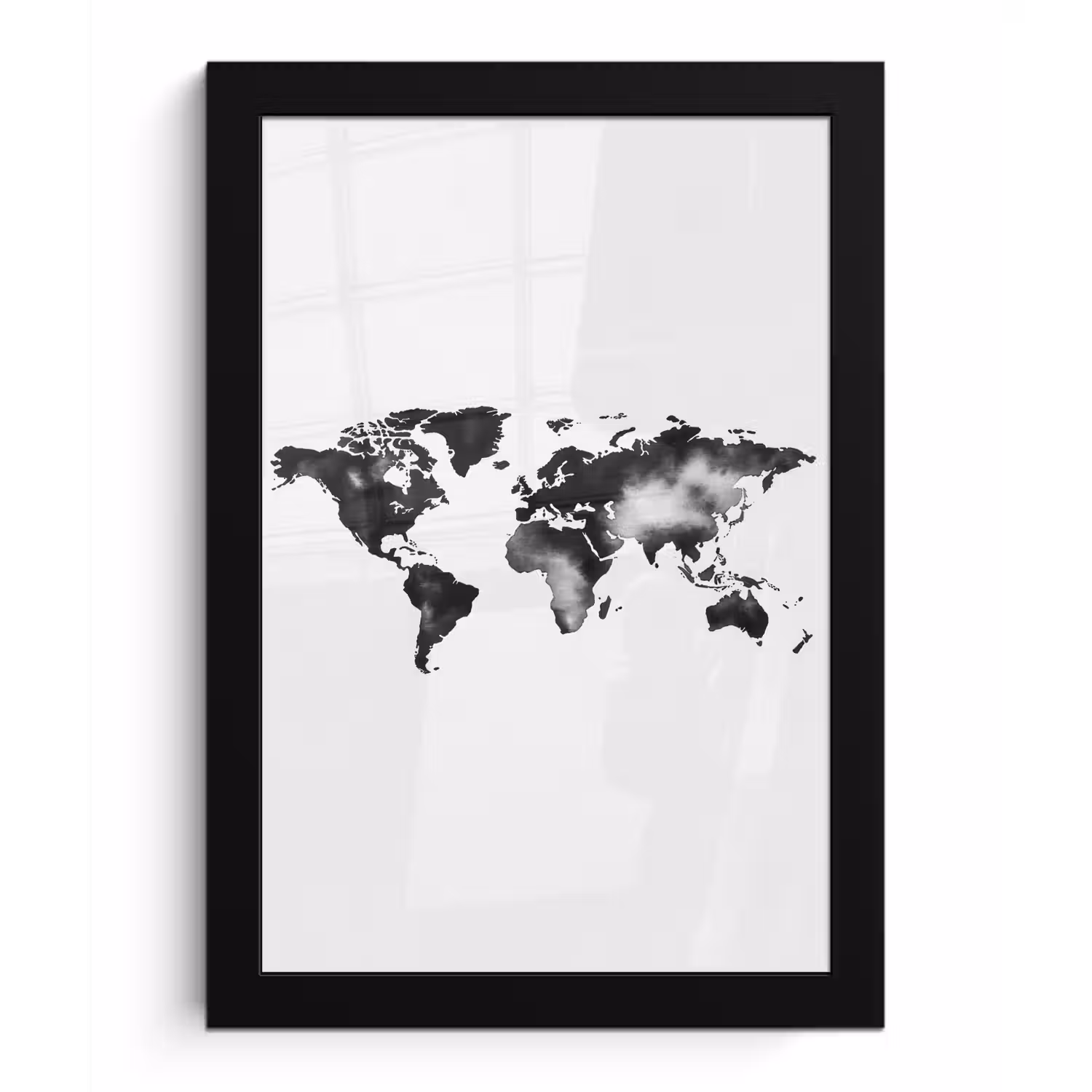 Wereldkaart - Inkt - Zwart fotolijst zwart zonder passe partout klein -3d