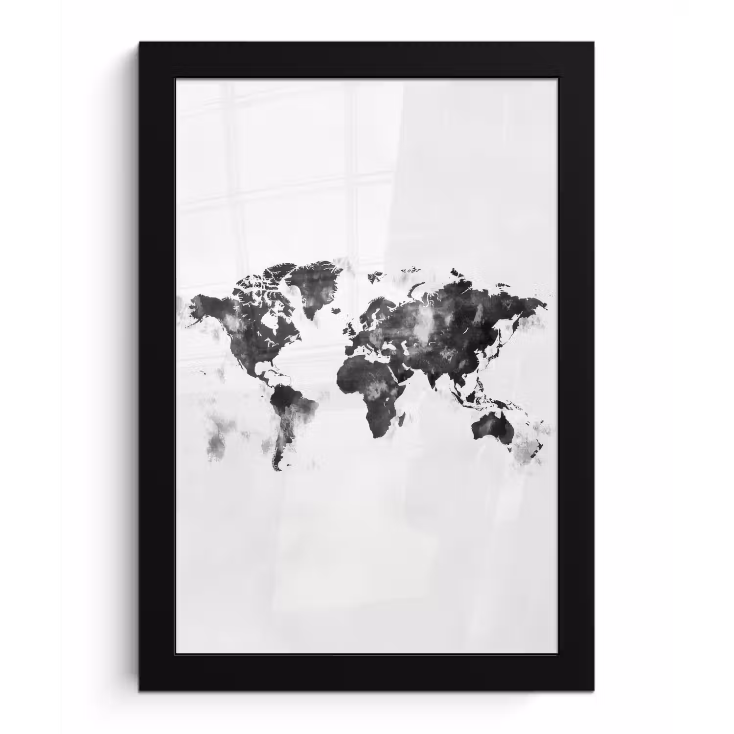 Wereldkaart - Inkt - Zwart fotolijst zwart zonder passe partout klein -3d