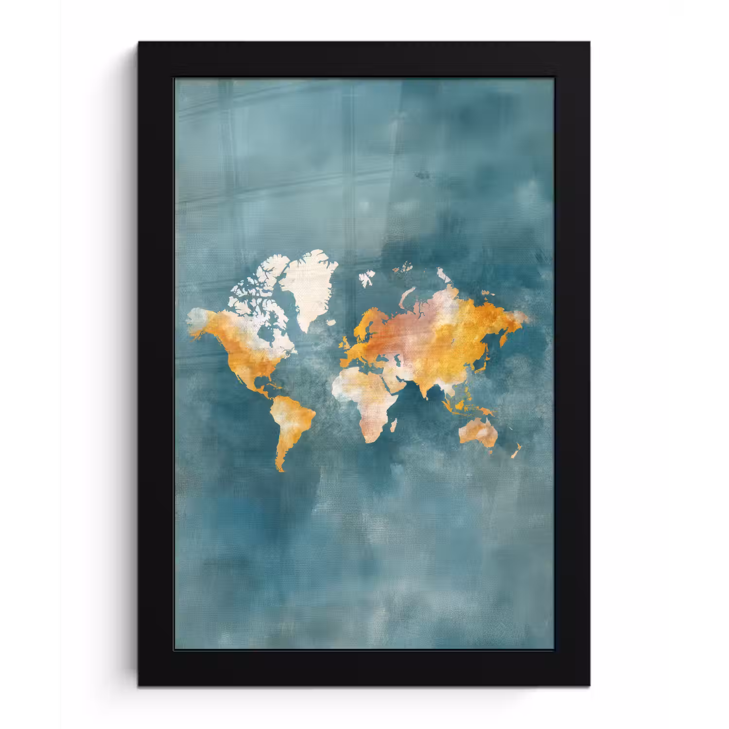 Wereldkaart - Verweerd - Blauw fotolijst zwart zonder passe partout klein -3d
