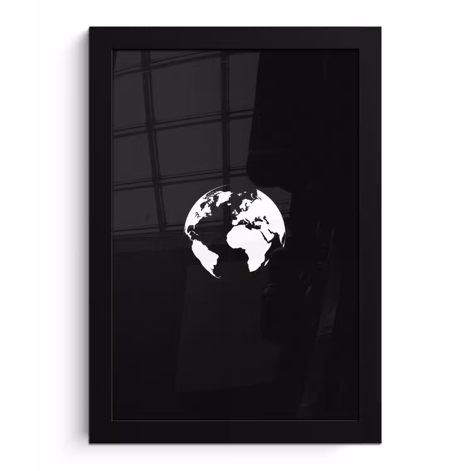 Wereldkaart - Wit - Zwart - Wereldbol fotolijst zwart zonder passe partout klein -3d