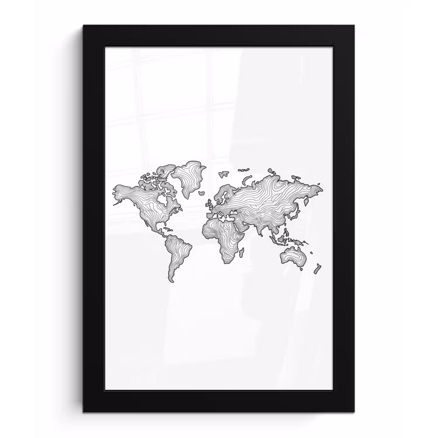 Wereldkaart - Golven - Lijnen fotolijst zwart zonder passe partout klein -3d