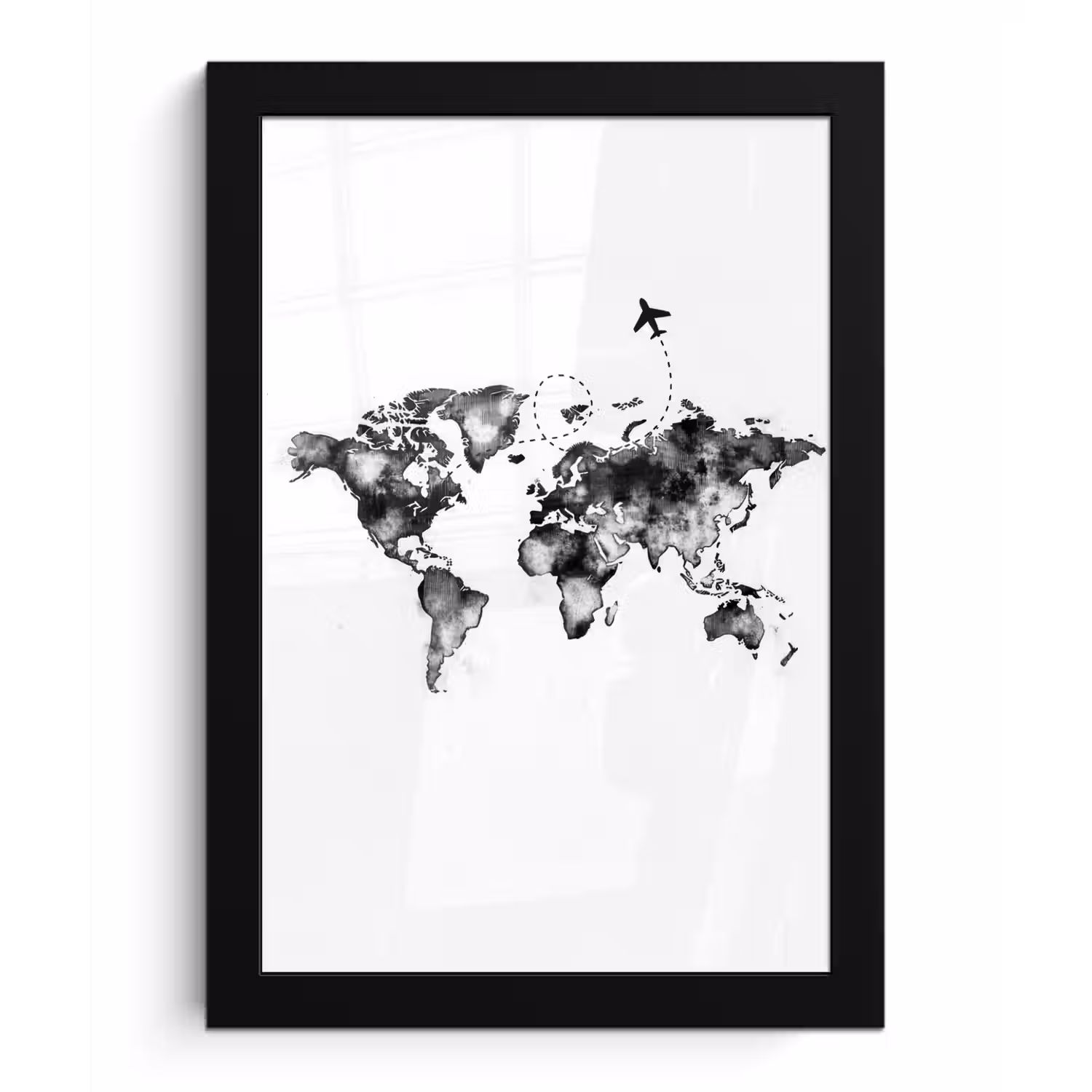 Wereldkaart - Wereldreis - Inkt fotolijst zwart zonder passe partout klein -3d