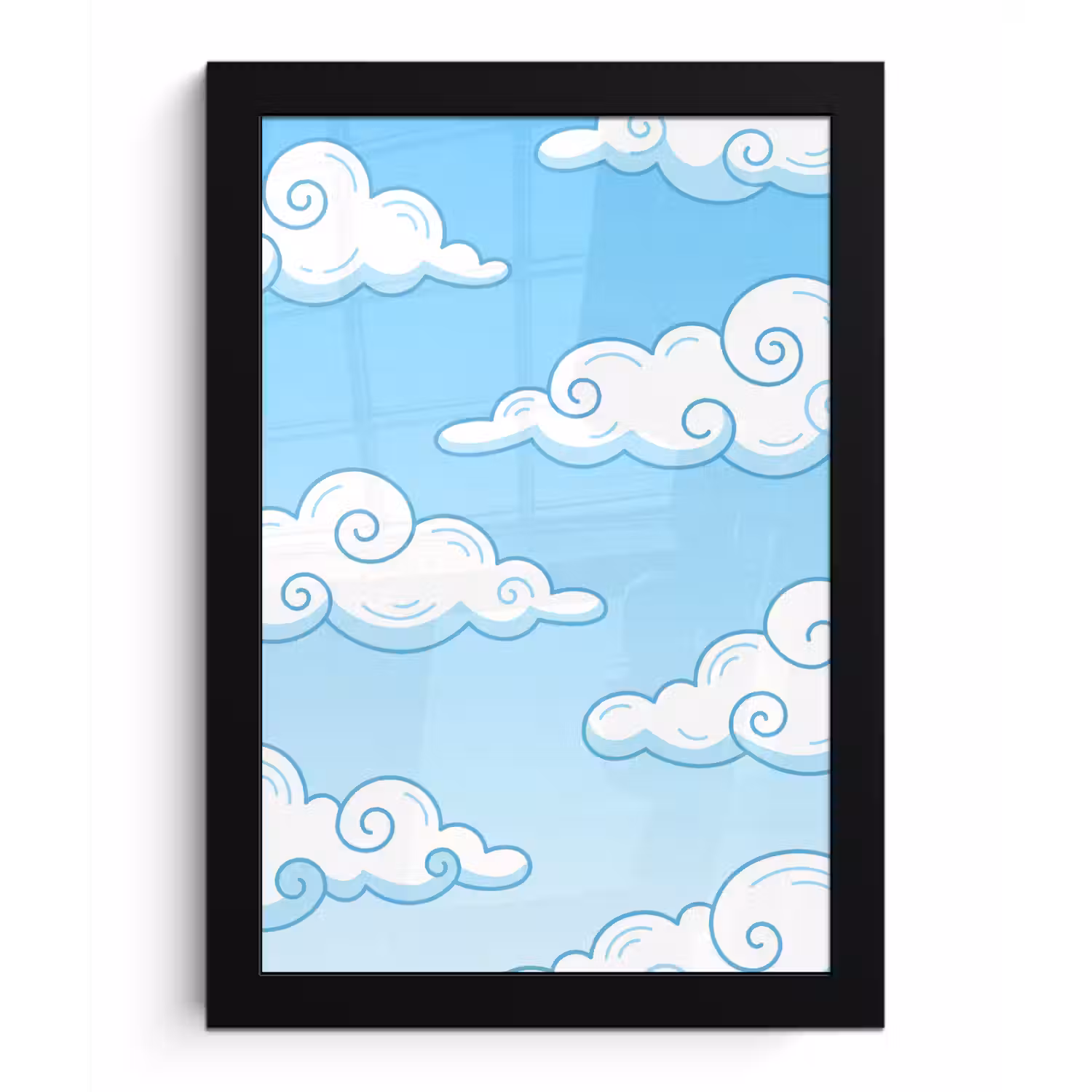 Wolk - Lucht - Cartoon - Blauw - Wit fotolijst zwart zonder passe partout klein -3d