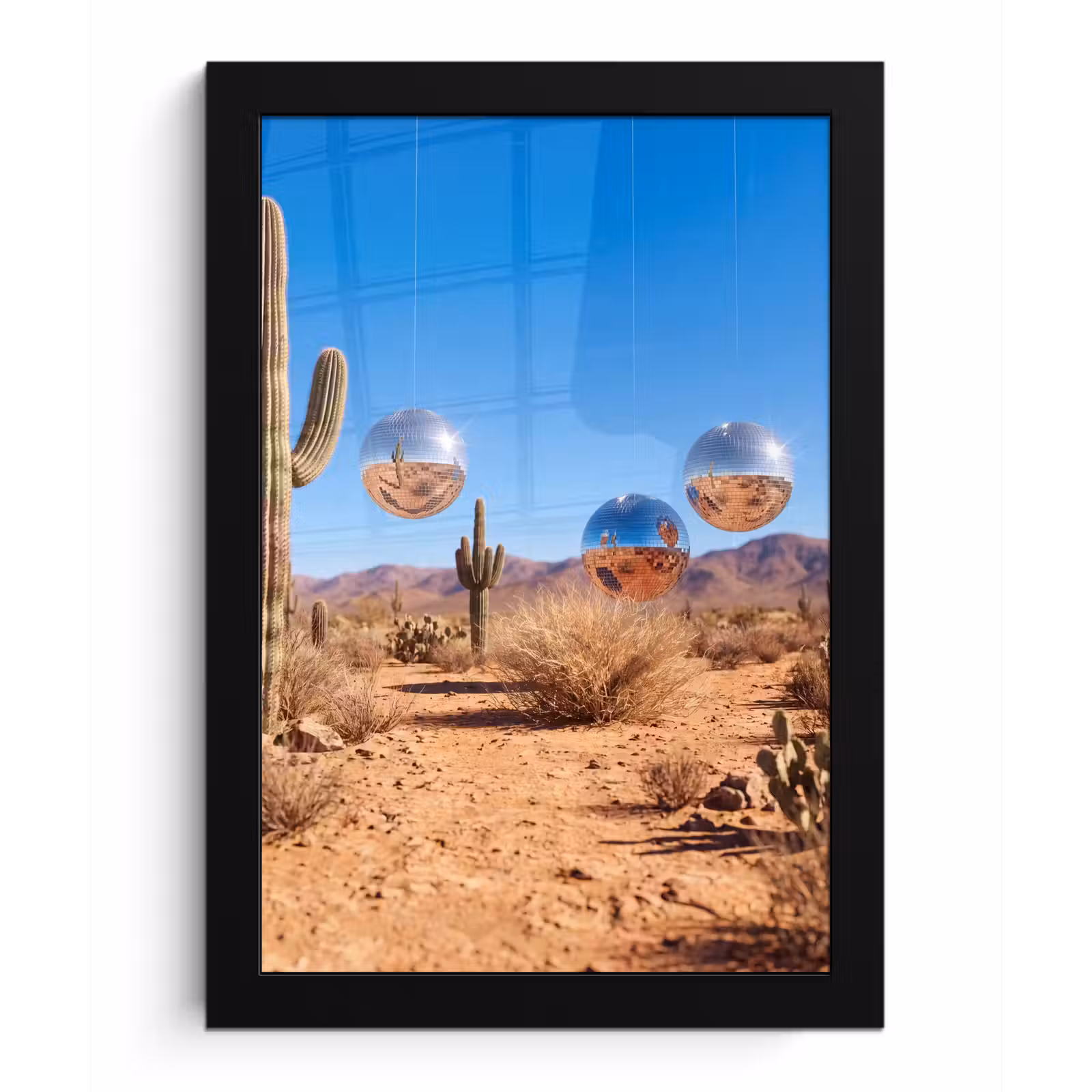 Bilder mit Rahmen - Wüste – Spiegelkugel – Kunst - Woestijn - Spiegelbal - Kunst fotolijst zwart zonder passe partout klein