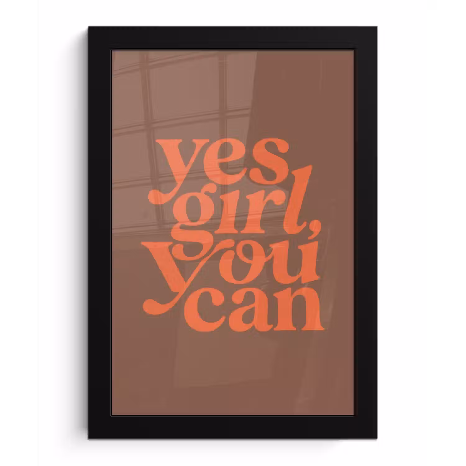 Yes girl you can - Oranje - Bruin fotolijst zwart zonder passe partout klein -3d