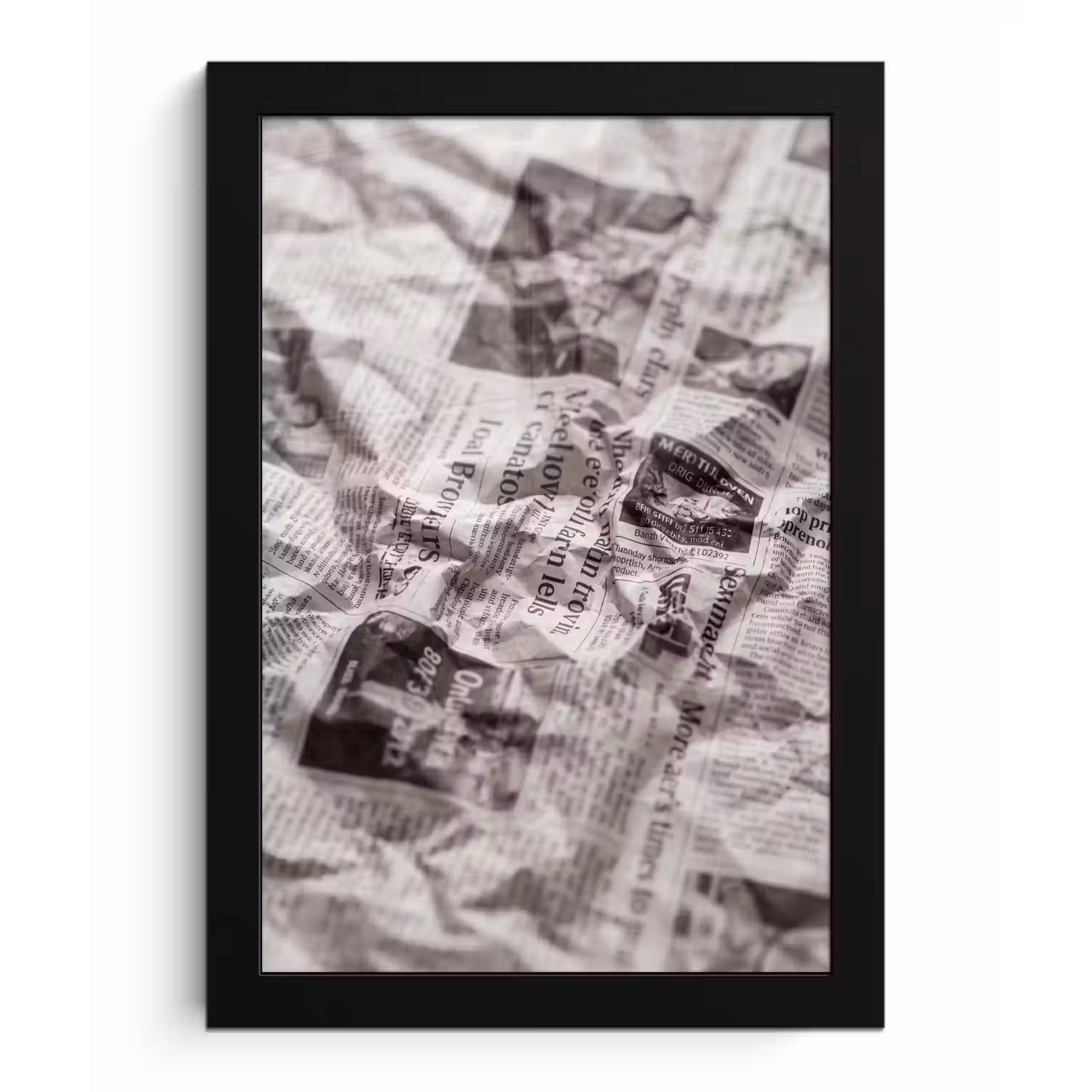 Krant - Gekreukeld - Textuur - Vintage - Zwart-wit fotolijst zwart zonder passe partout klein -3d